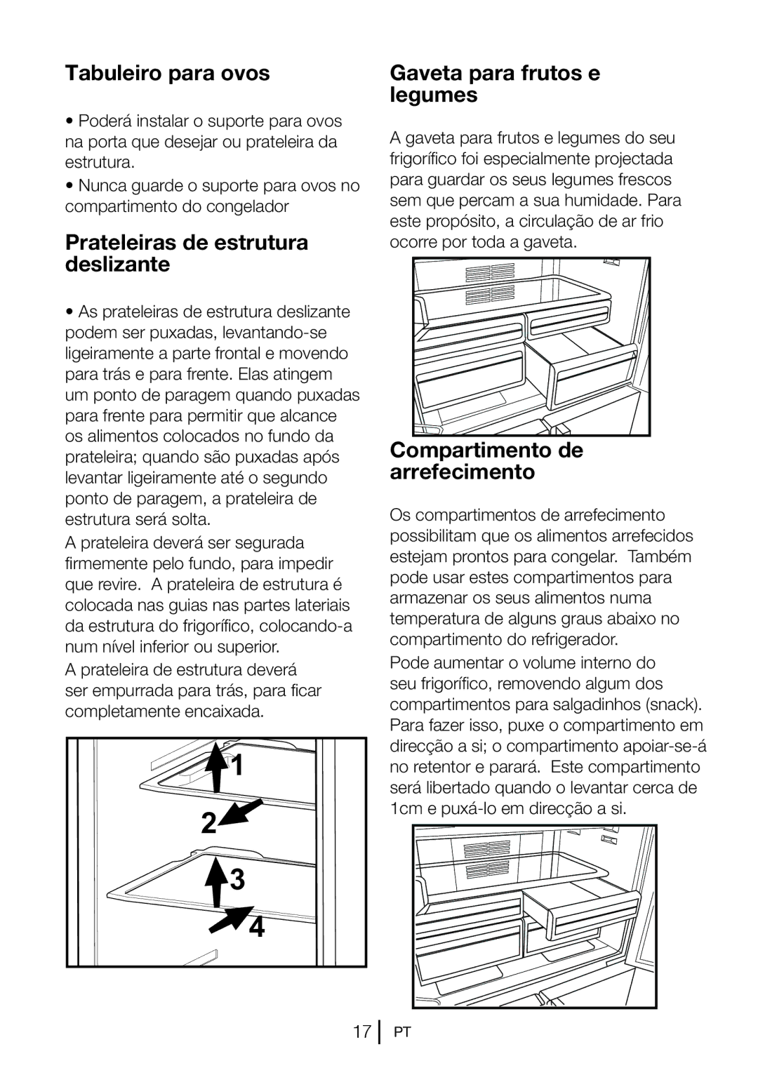 Blomberg KQD 1250 Tabuleiro para ovos, Prateleiras de estrutura deslizante, Gaveta para frutos e legumes, Compartimento de 