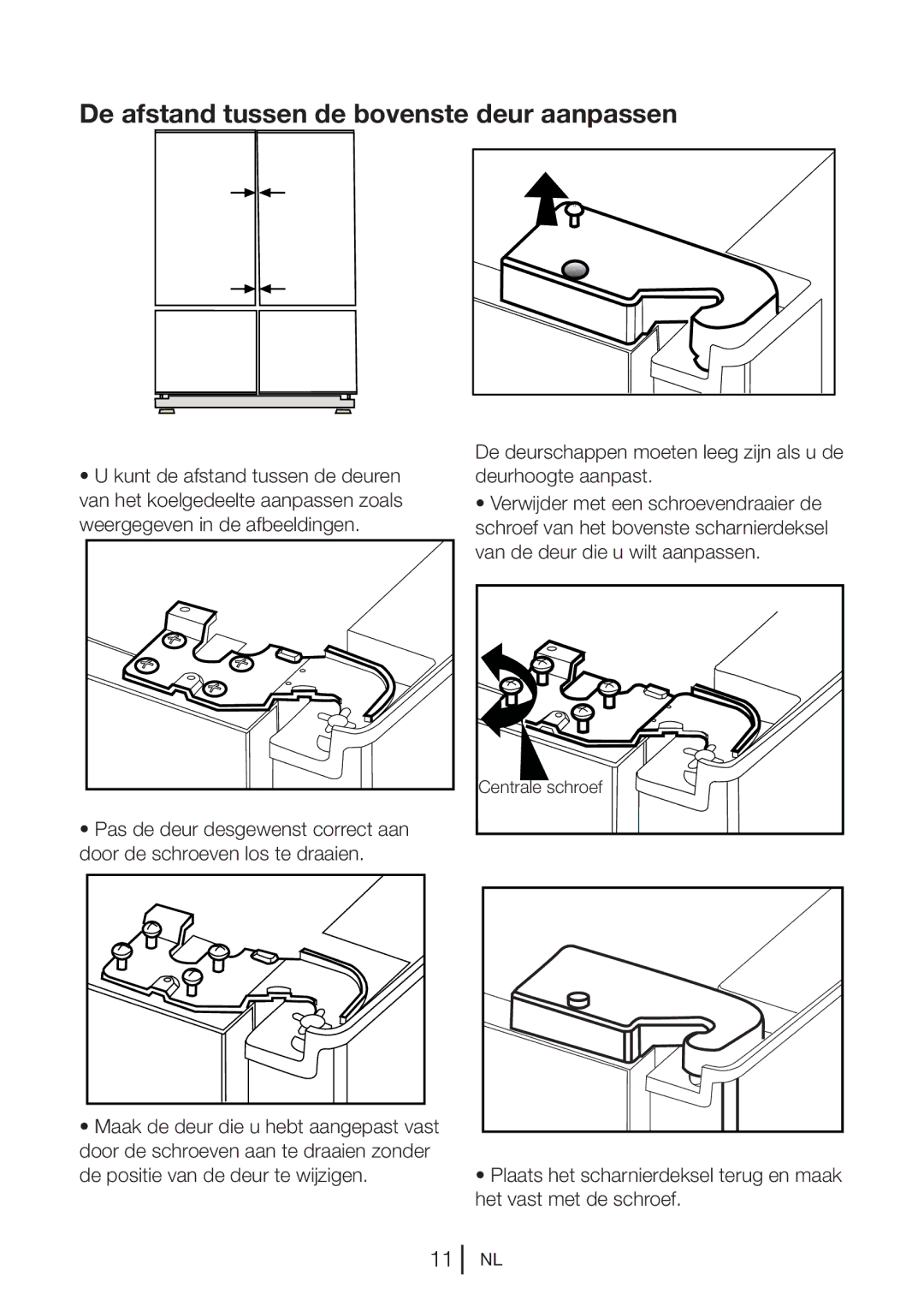 Blomberg KQD 1251 XA++, KQD 1250 XA+ manual De afstand tussen de bovenste deur aanpassen 