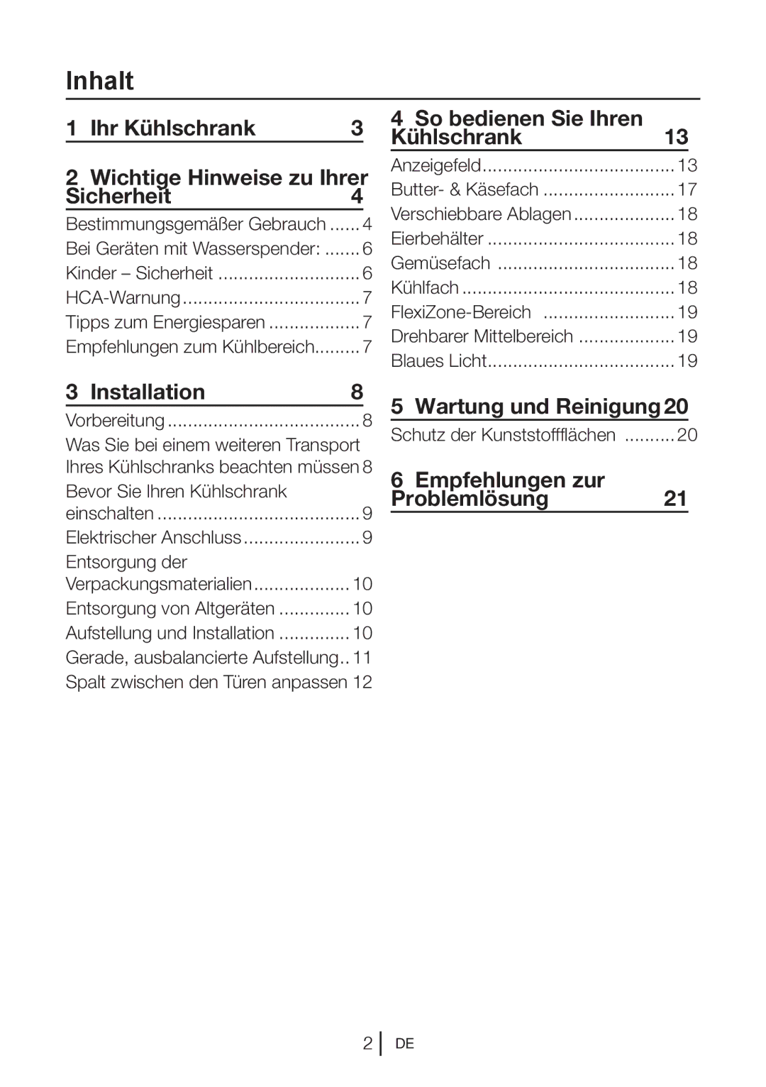 Blomberg KQD 1250 X Inhalt, Ihr Kühlschrank Wichtige Hinweise zu Ihrer Sicherheit4, So bedienen Sie Ihren Kühlschrank13 
