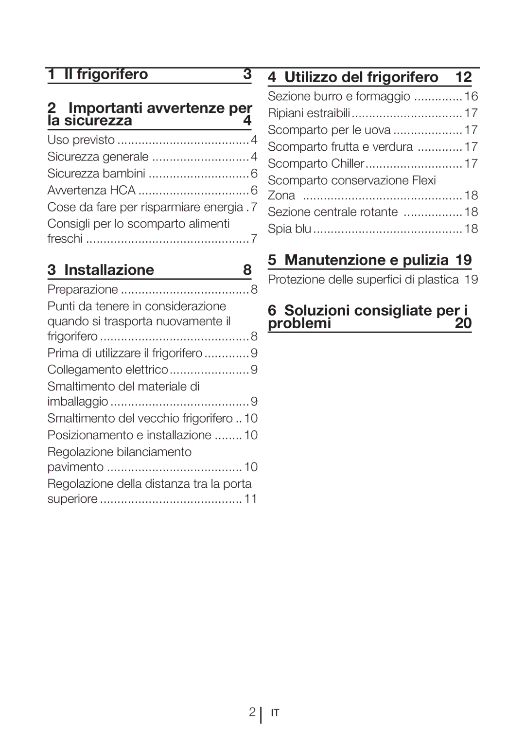 Blomberg KQD 1250 XA+ manual La sicurezza, Installazione Manutenzione e pulizia, Soluzioni consigliate per Problemi20 