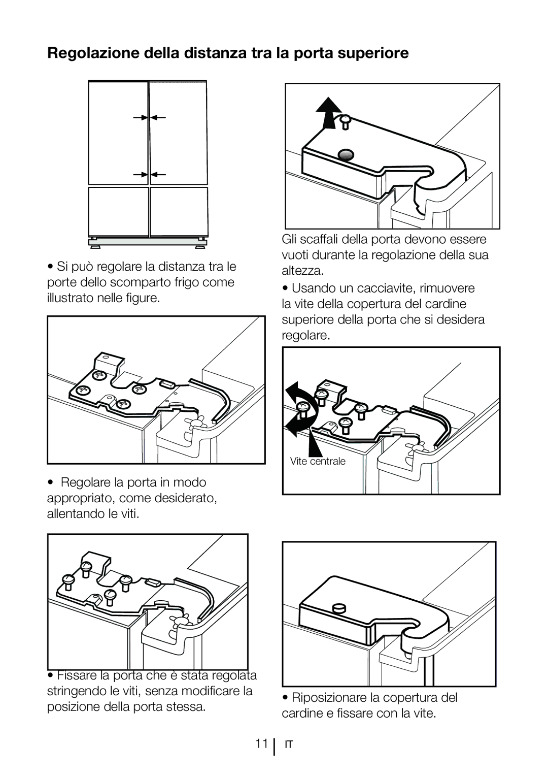 Blomberg KQD 1251 XA++, KQD 1250 XA+ manual Regolazione della distanza tra la porta superiore 