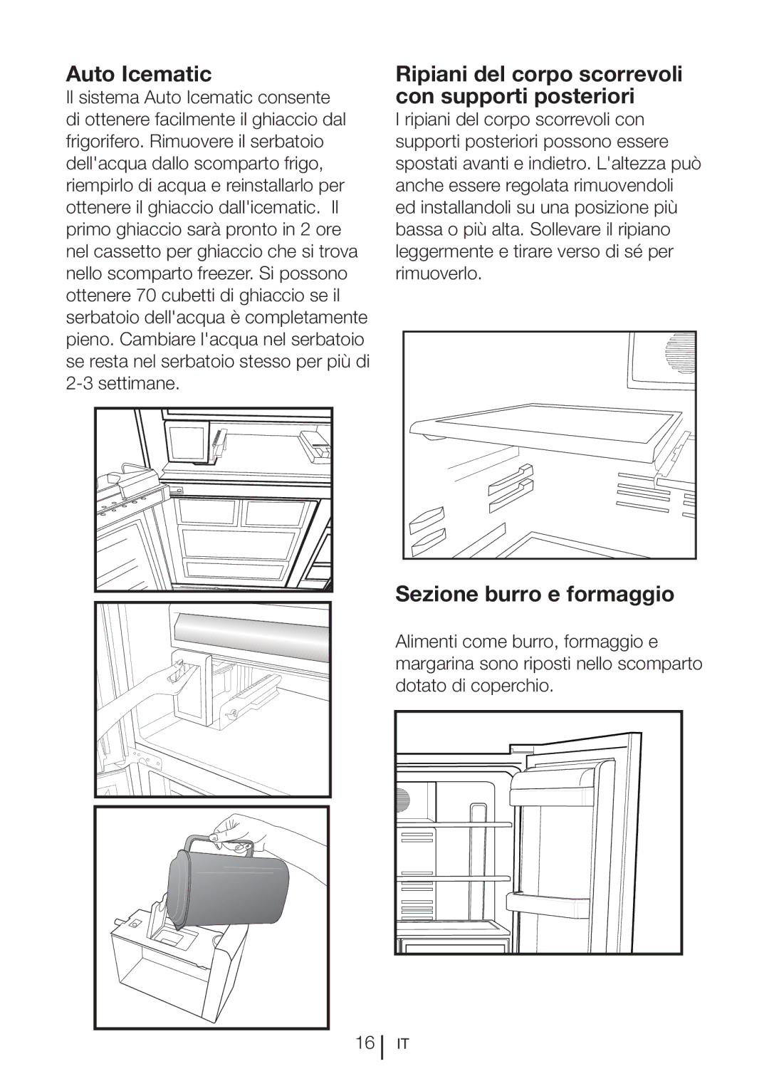 Blomberg KQD 1251 XA++, KQD 1250 X manual Ripiani del corpo scorrevoli con supporti posteriori, Sezione burro e formaggio 