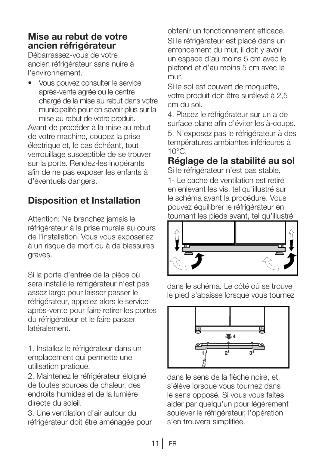 Blomberg KQD 1250 XA+, KQD 1251 XA++ manual Mise au rebut de votre ancien réfrigérateur, Disposition et Installation 