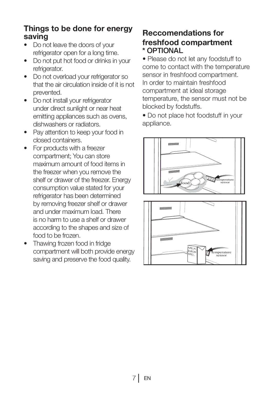 Blomberg KQD 1251 XA++, KQD 1250 X manual Things to be done for energy saving, Reccomendations for freshfood compartment 