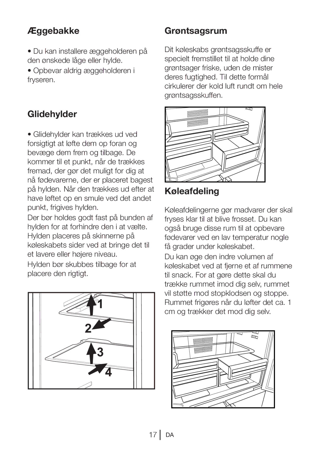 Blomberg KQD 1251 XA++, KQD 1250 XA+ manual Æggebakke, Grøntsagsrum, Glidehylder 