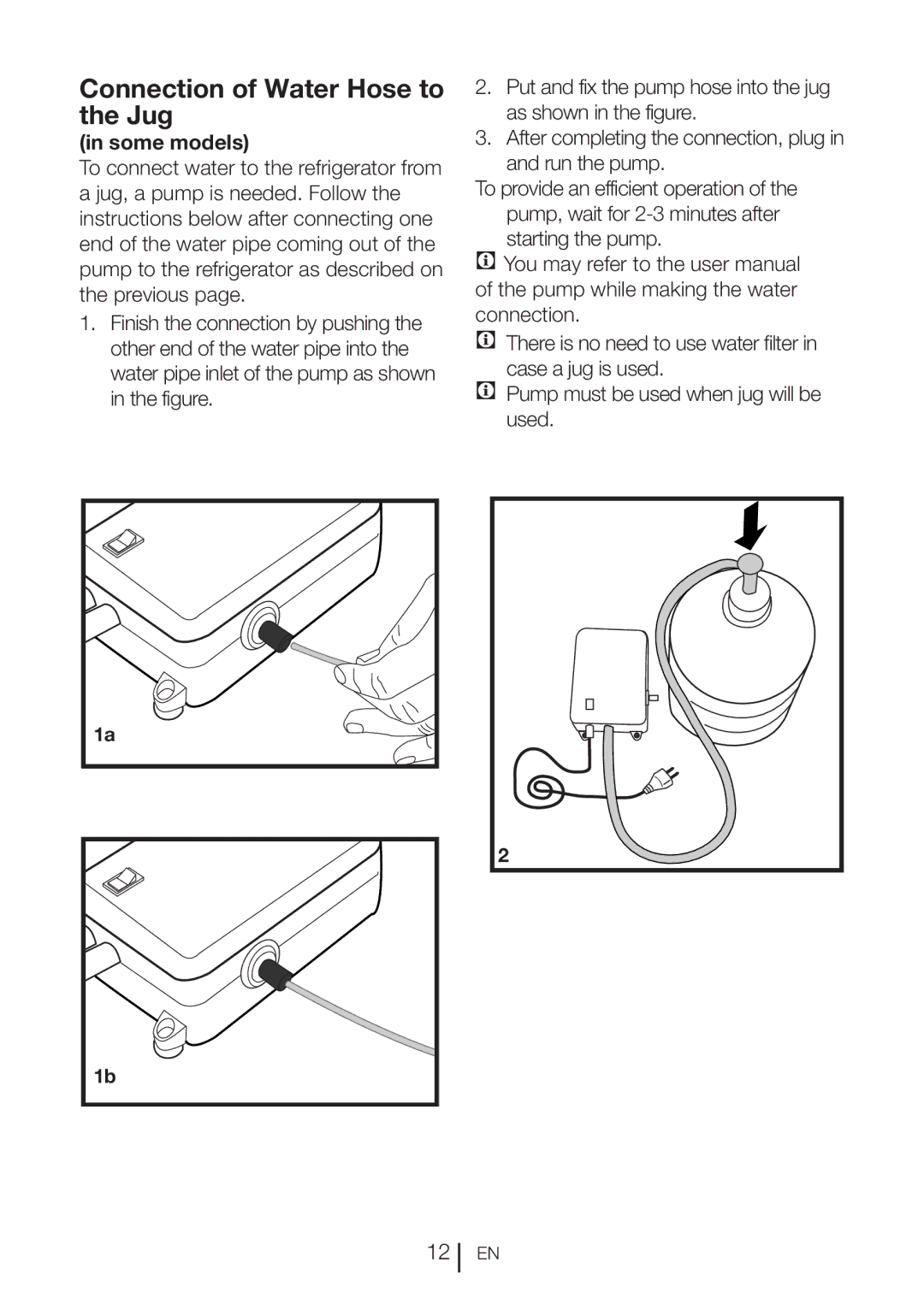 Blomberg KQD 1360X A++, KQD 1360E A+ manual Connection of Water Hose to the Jug, Some models 