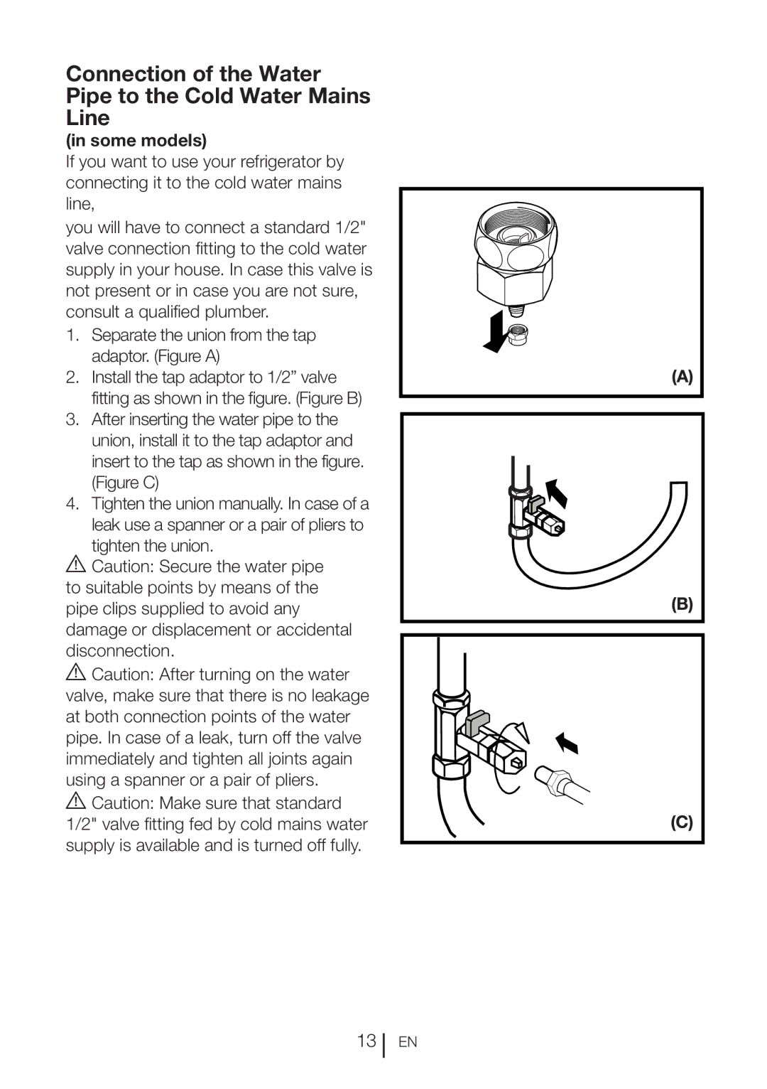 Blomberg KQD 1360E A+, KQD 1360X A++ manual Connection of the Water Pipe to the Cold Water Mains Line 