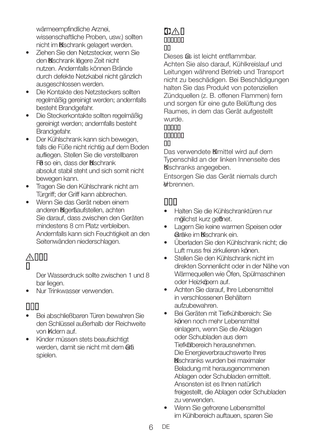 Blomberg KQD 1360X A+, KQD 1360E Bei Geräten mit Wasserspender, Kinder Sicherheit, HCA-Warnung, Tipps zum Energiesparen 