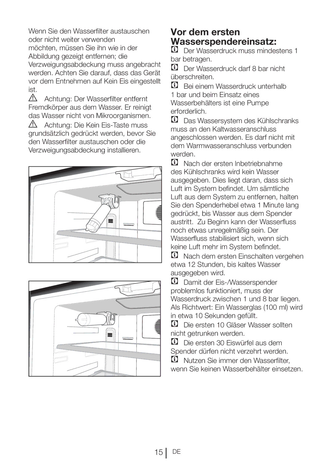 Blomberg KQD 1360X A++, KQD 1360E A+ manual Vor dem ersten Wasserspendereinsatz 