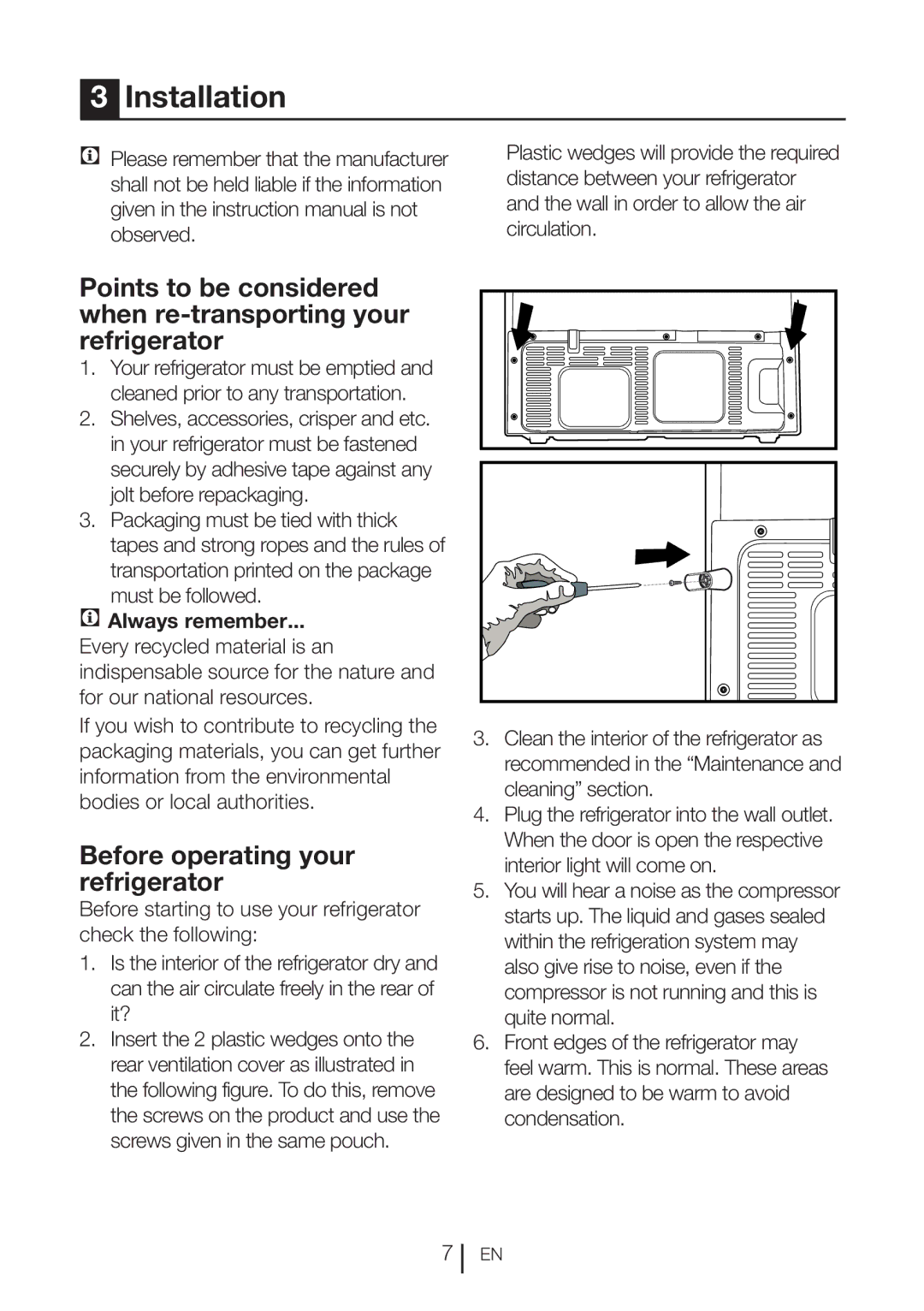 Blomberg KQD 1360X A++, KQD 1360E A+ manual Installation, Before operating your refrigerator, Always remember 