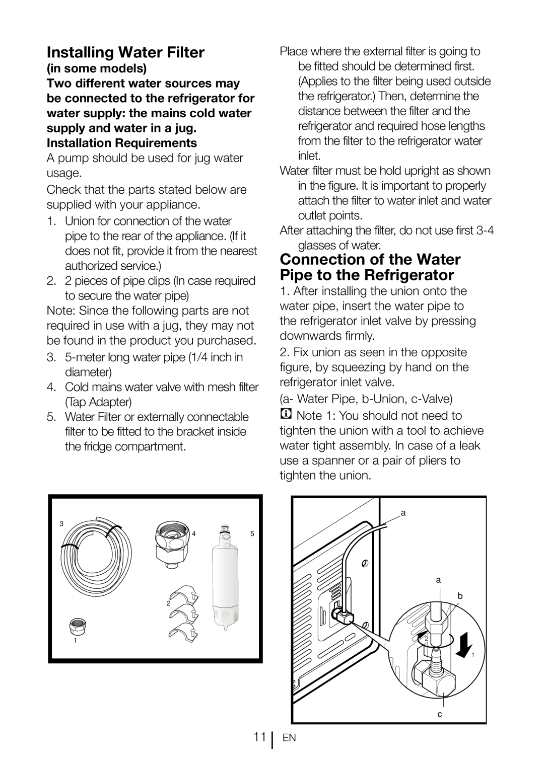 Blomberg KQD 1360X instruction manual Installing Water Filter, Connection of the Water Pipe to the Refrigerator 