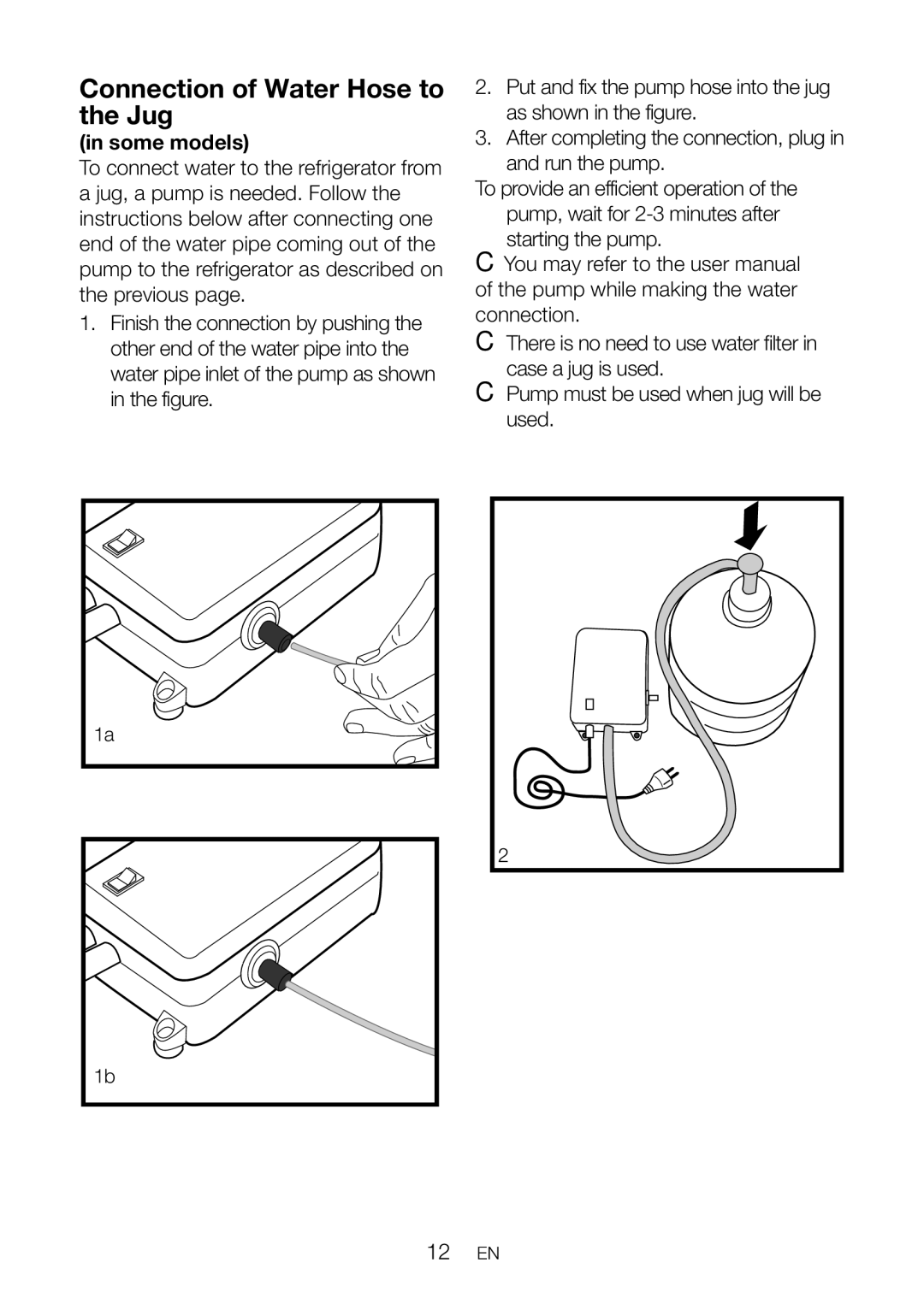 Blomberg KQD 1360X instruction manual Connection of Water Hose to the Jug, Some models 