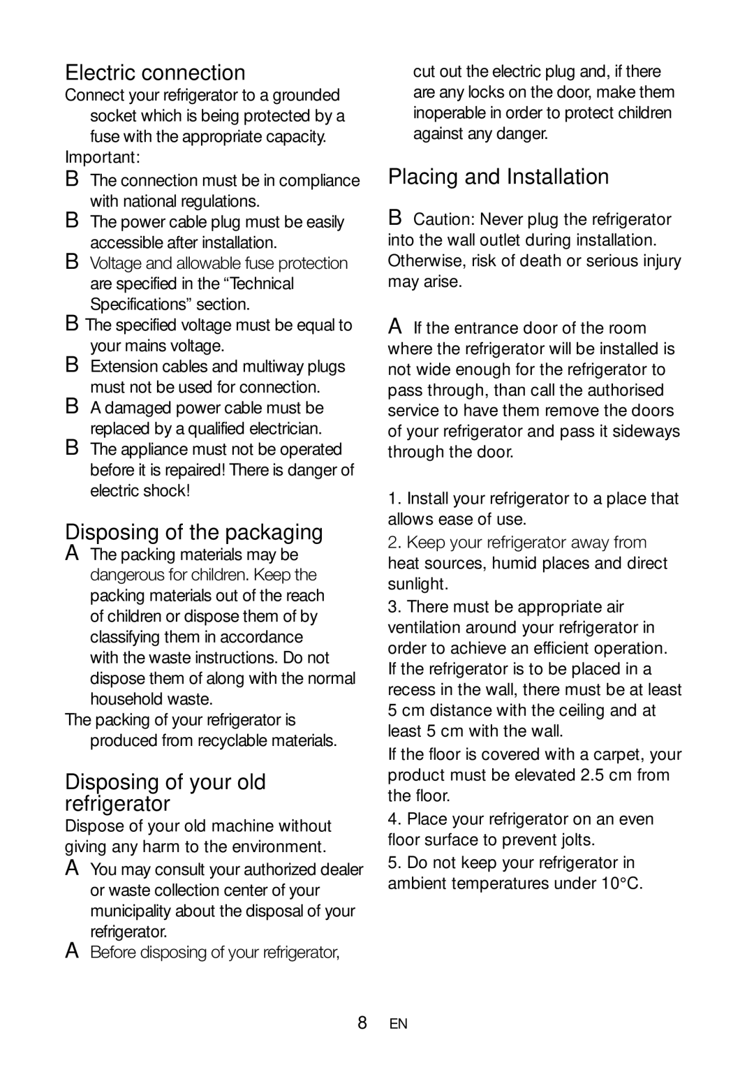 Blomberg KQD 1360X instruction manual Electric connection, Disposing of the packaging, Disposing of your old refrigerator 