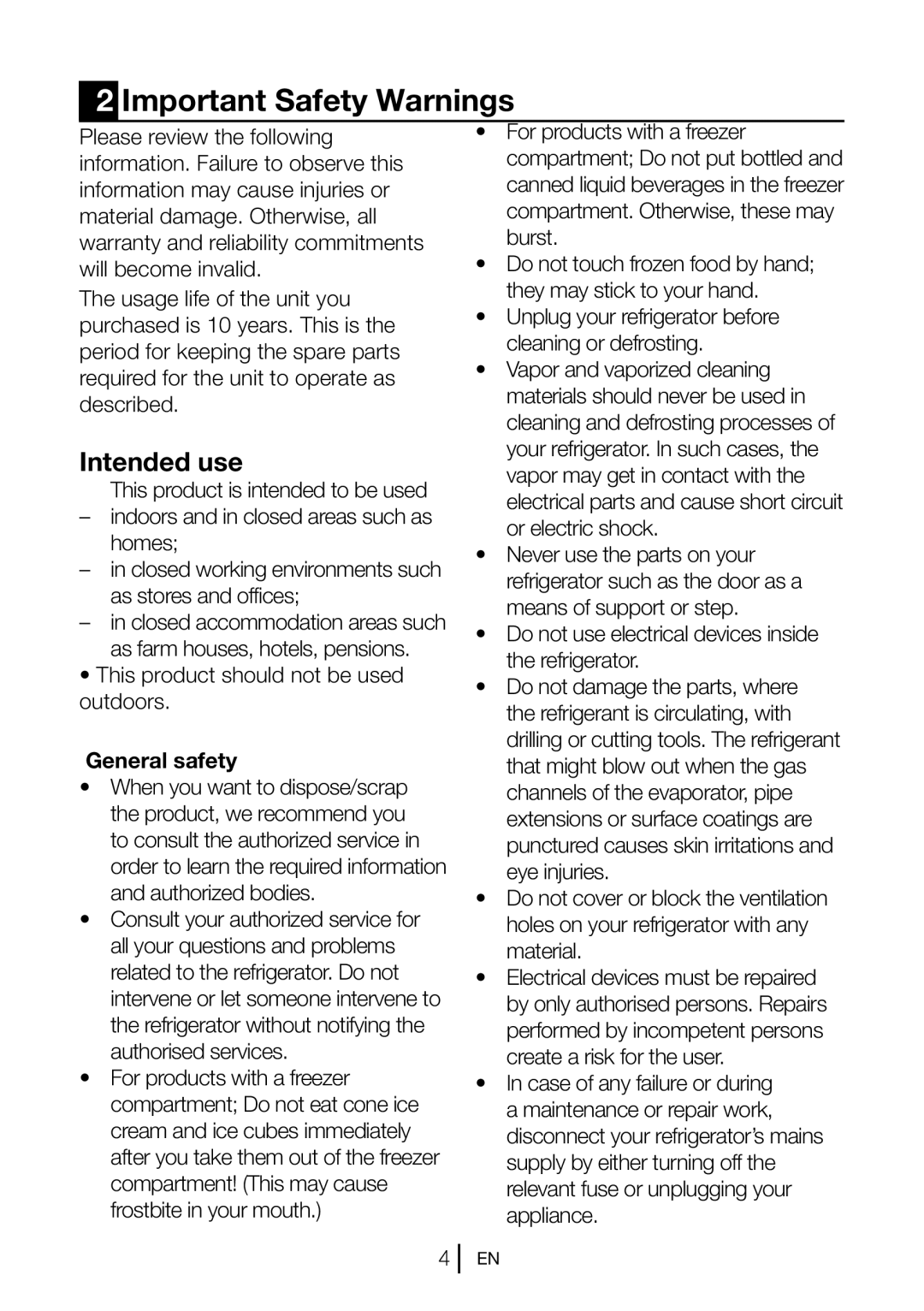 Blomberg KSM 9520 XA+, KSM 9520 A+ manual Important Safety Warnings, Intended use, General safety 