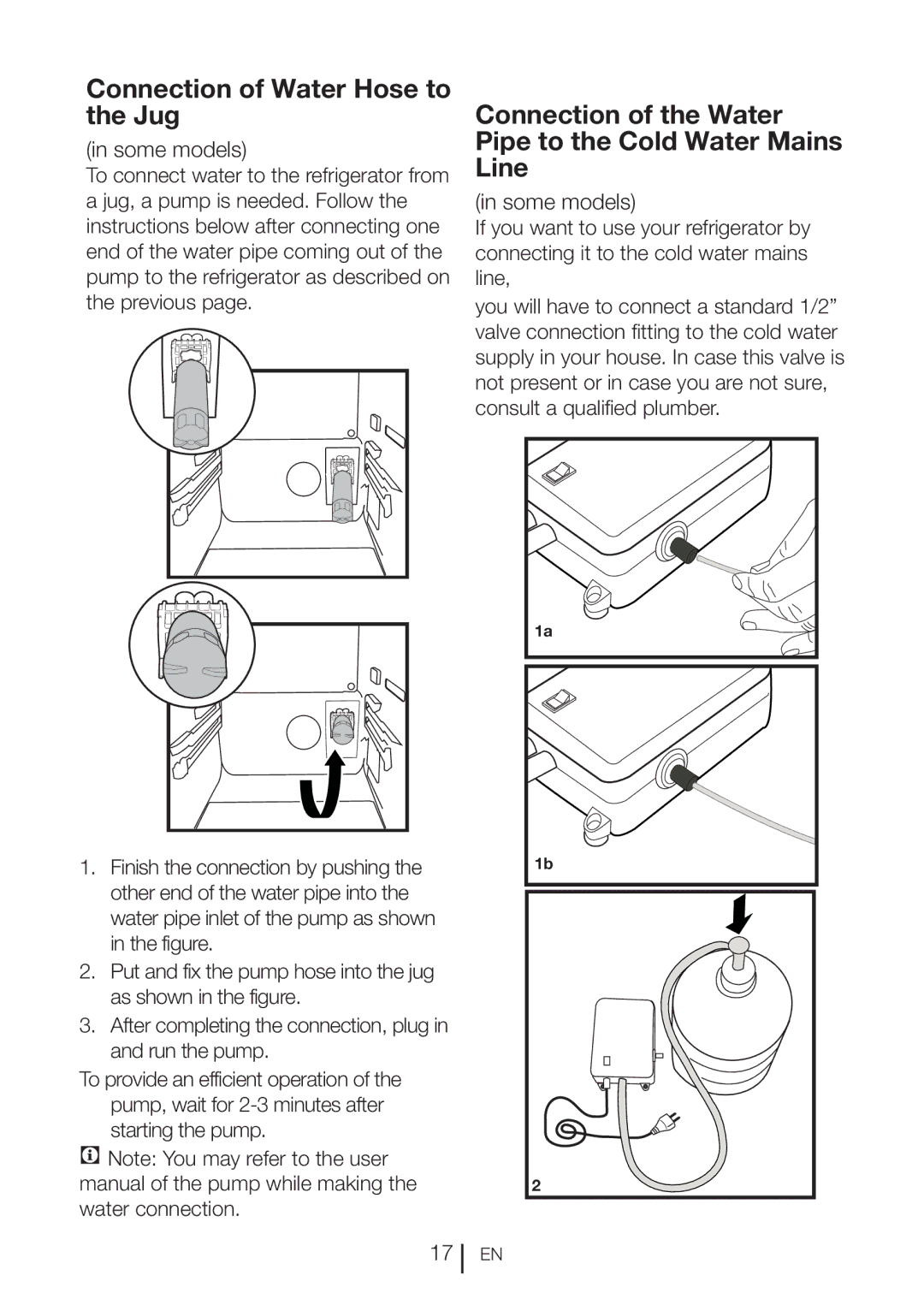 Blomberg KWD 9440 XA++ Connection of Water Hose to the Jug, Connection of the Water Pipe to the Cold Water Mains Line 