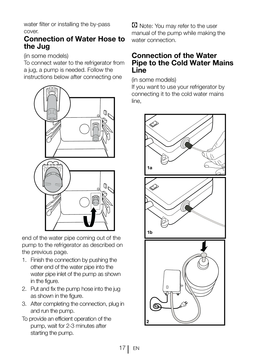 Blomberg IWD 1005 XT Connection of Water Hose to the Jug, Connection of the Water Pipe to the Cold Water Mains Line 