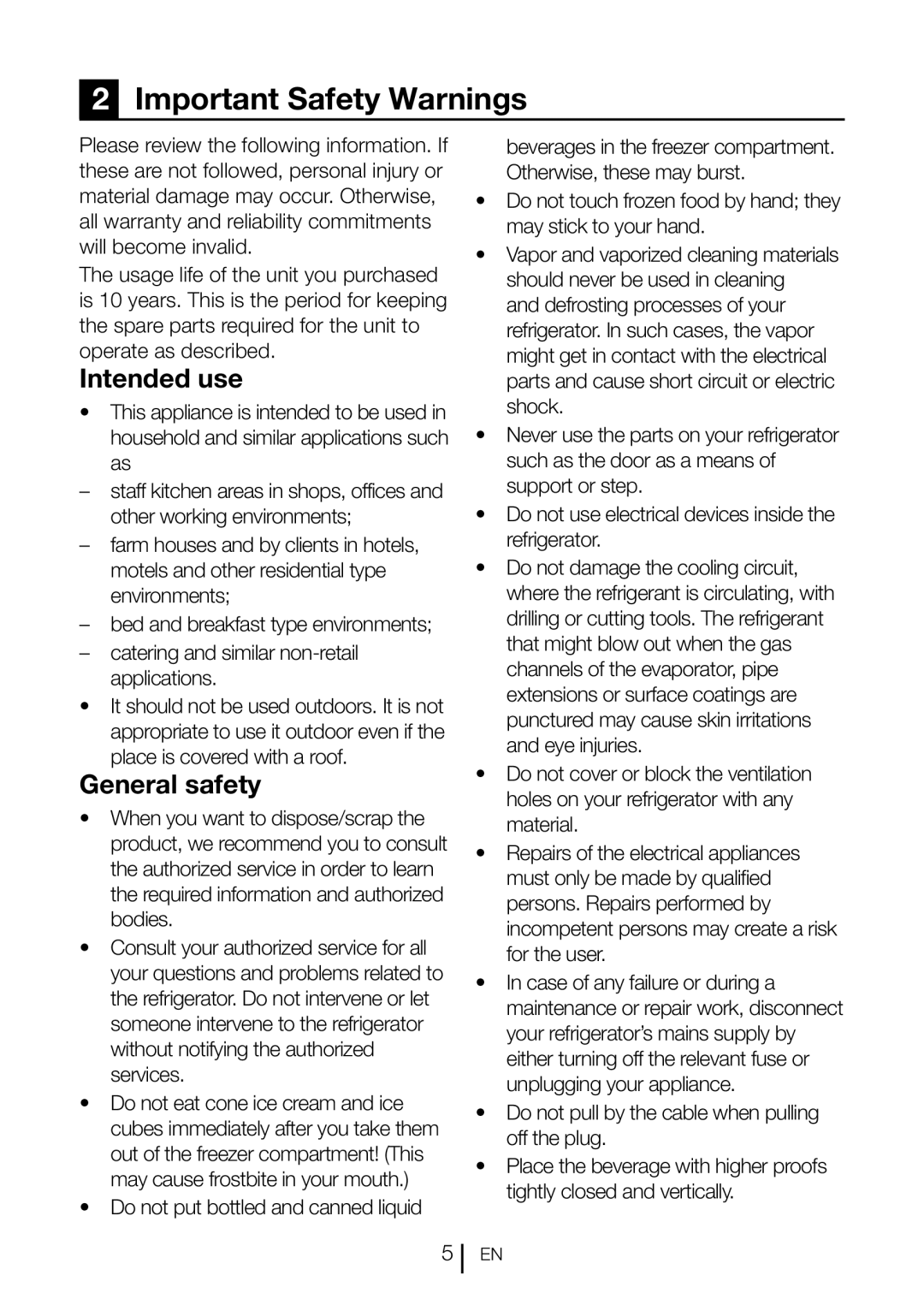 Blomberg IWD 1004 ET Important Safety Warnings, Intended use, General safety, Do not put bottled and canned liquid 