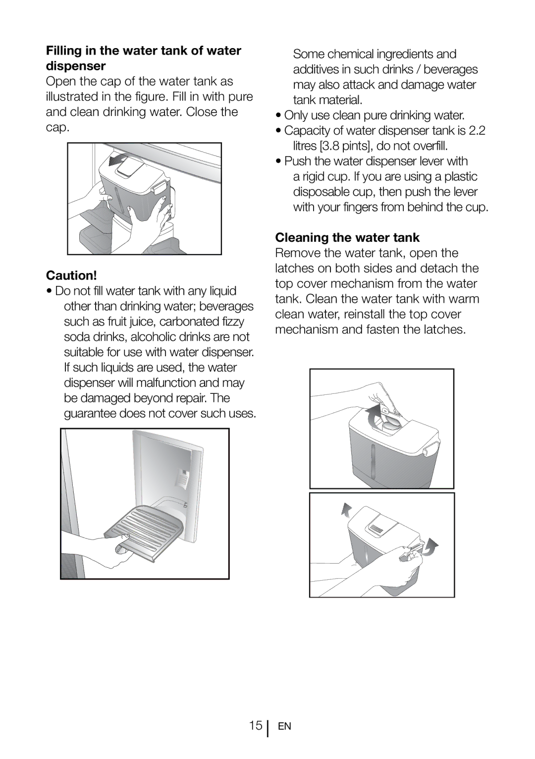 Blomberg SND 9681 XD operating instructions Filling in the water tank of water dispenser 