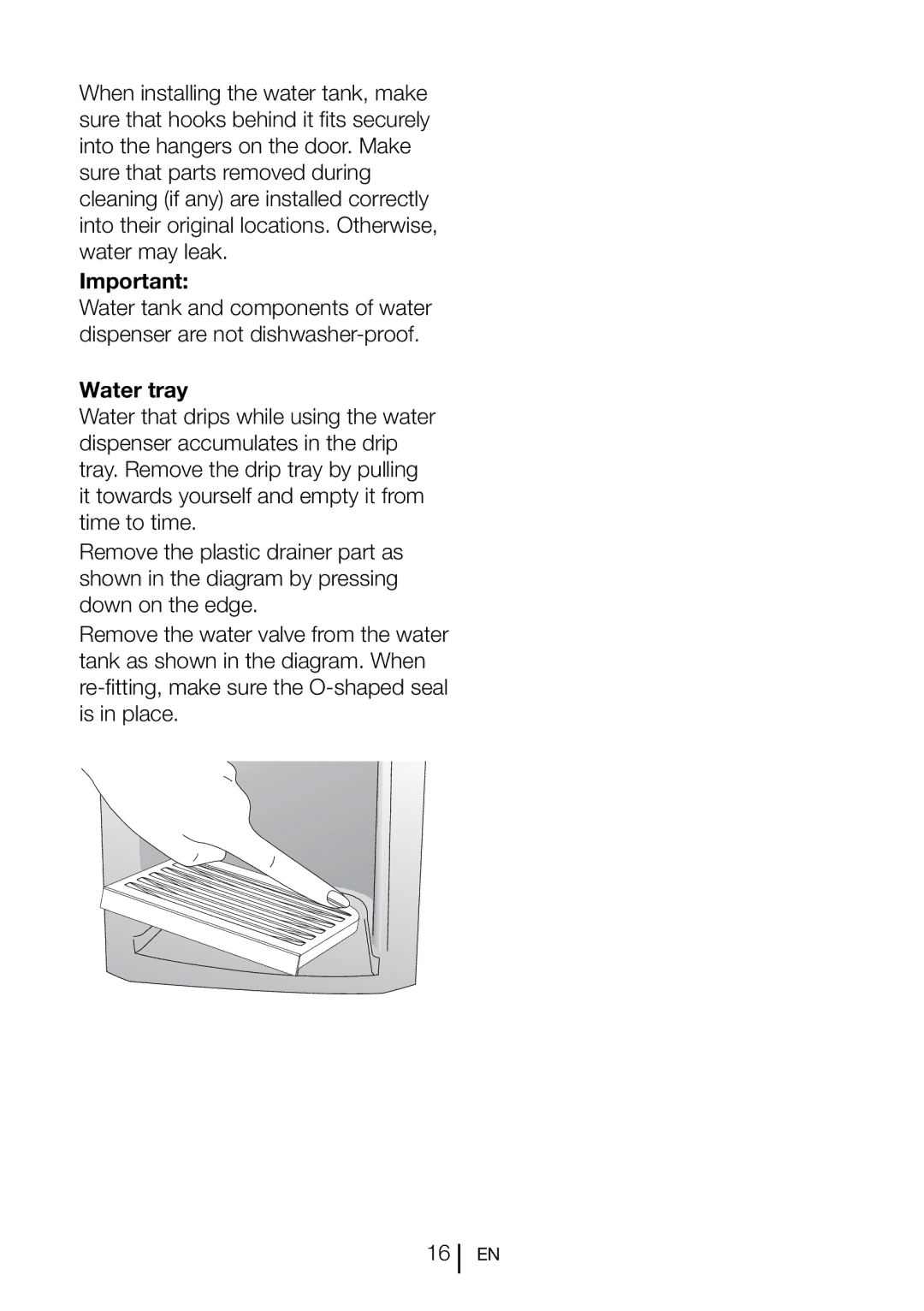 Blomberg SND 9681 XD operating instructions Water tray 