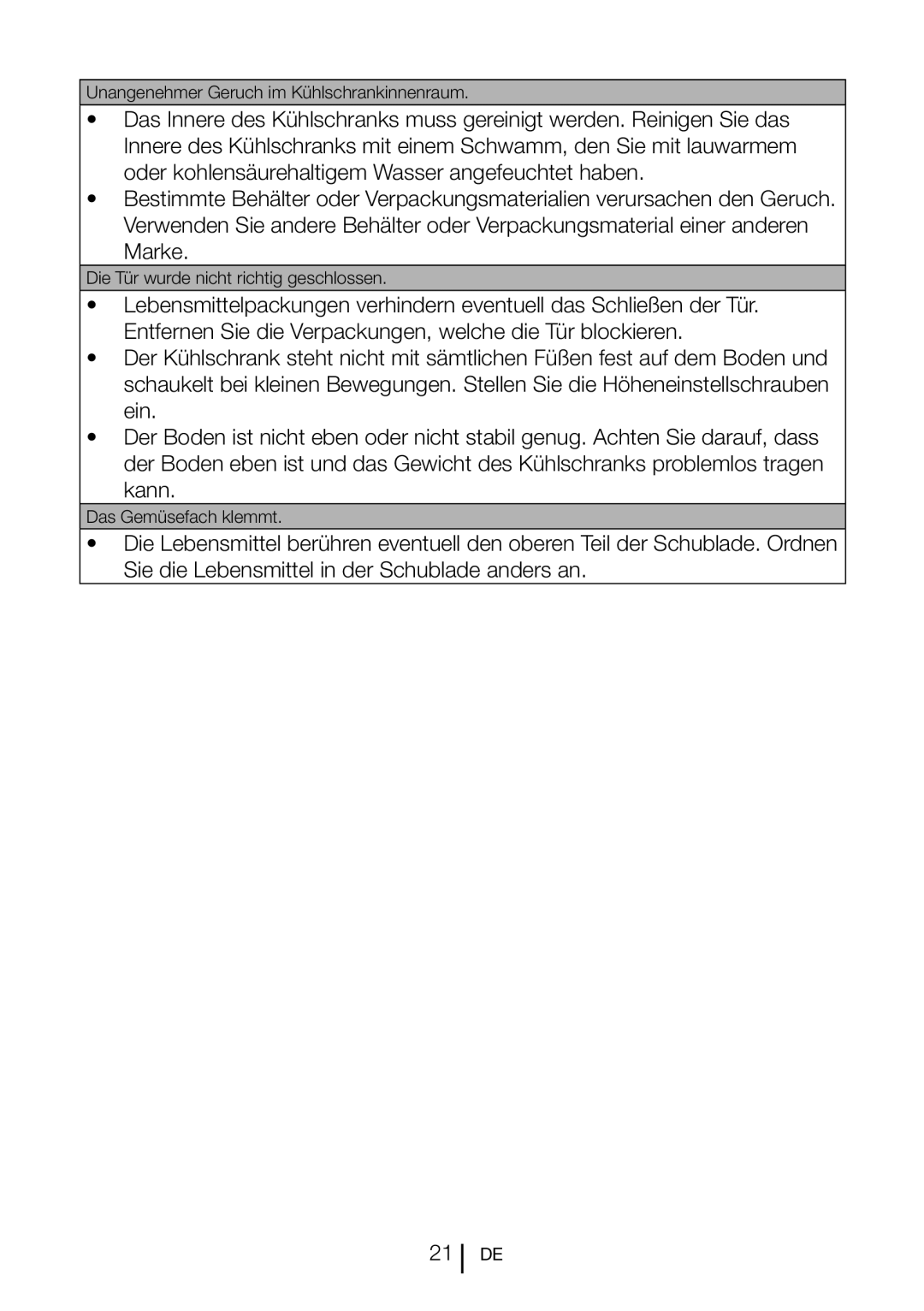 Blomberg SND 9681 XD operating instructions Unangenehmer Geruch im Kühlschrankinnenraum 