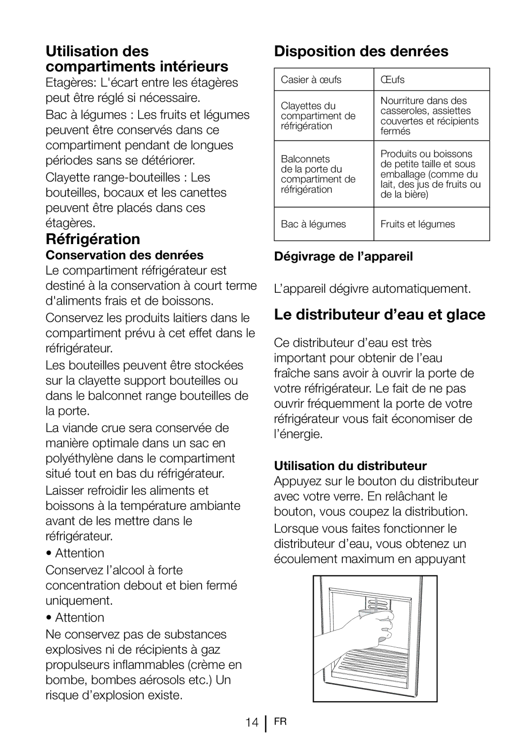 Blomberg SND 9681 XD Utilisation des compartiments intérieurs, Réfrigération, Disposition des denrées 