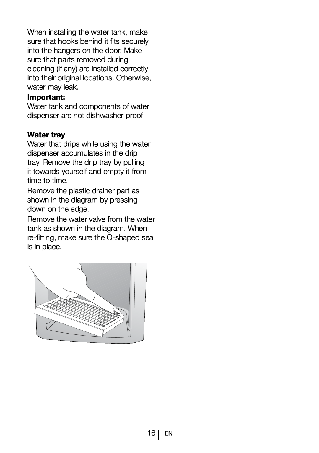 Blomberg SND 9681 XD operating instructions Water tray 