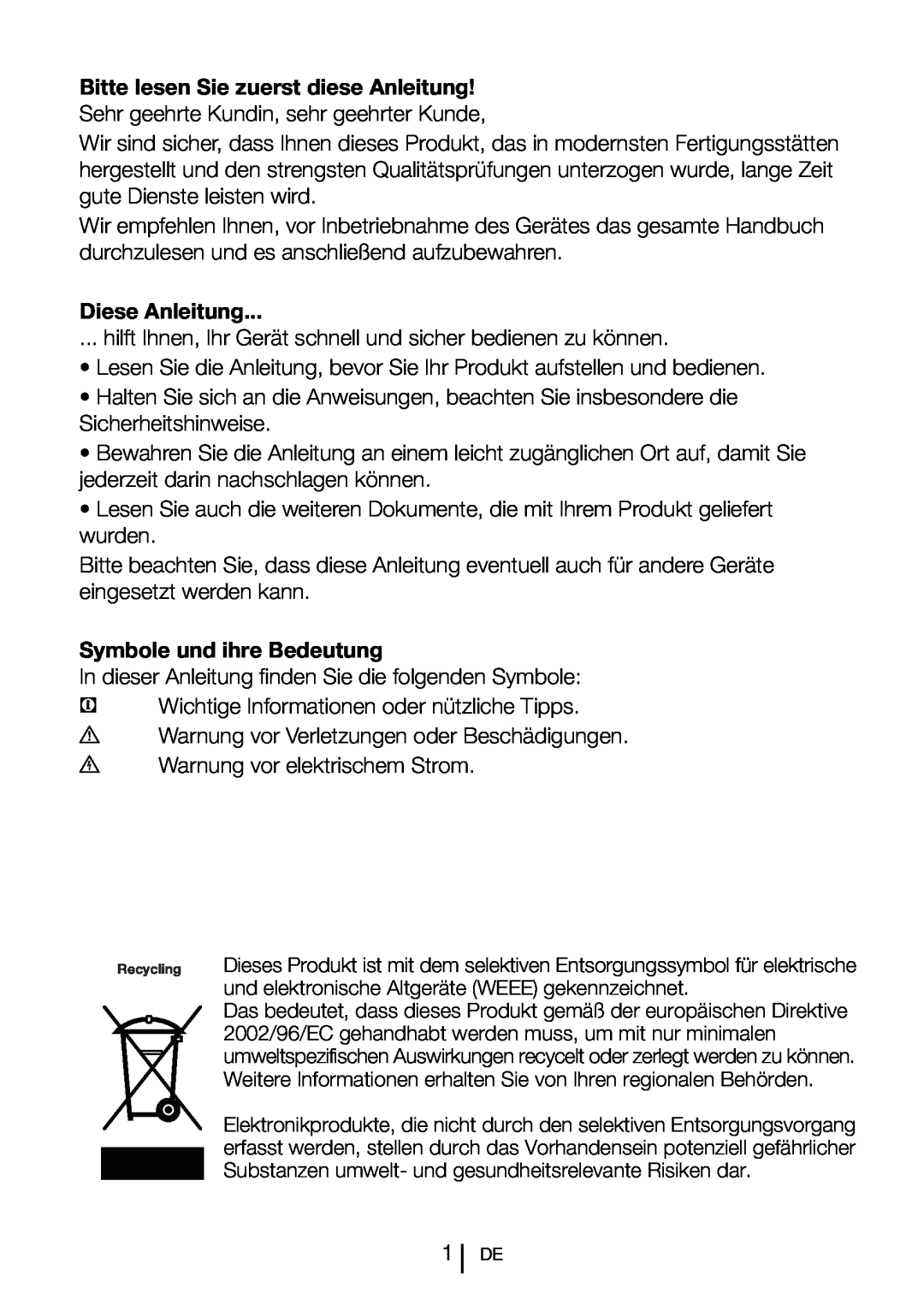 Blomberg SND 9681 XD operating instructions Diese Anleitung, Symbole und ihre Bedeutung 