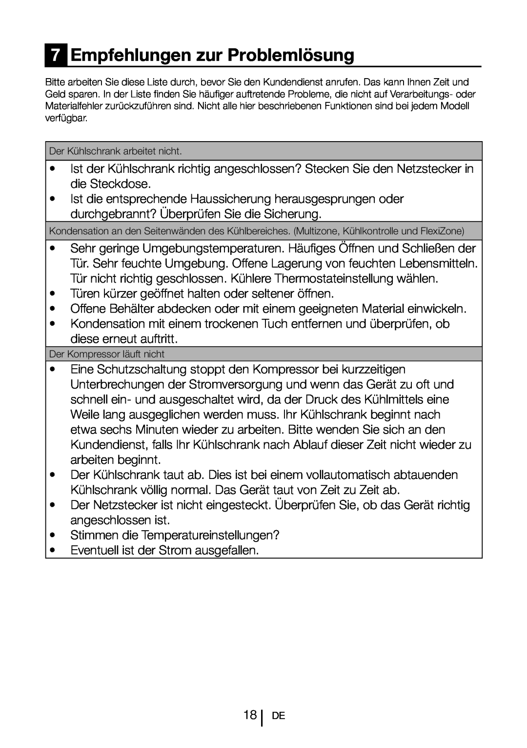 Blomberg SND 9681 XD operating instructions Empfehlungen zur Problemlösung 