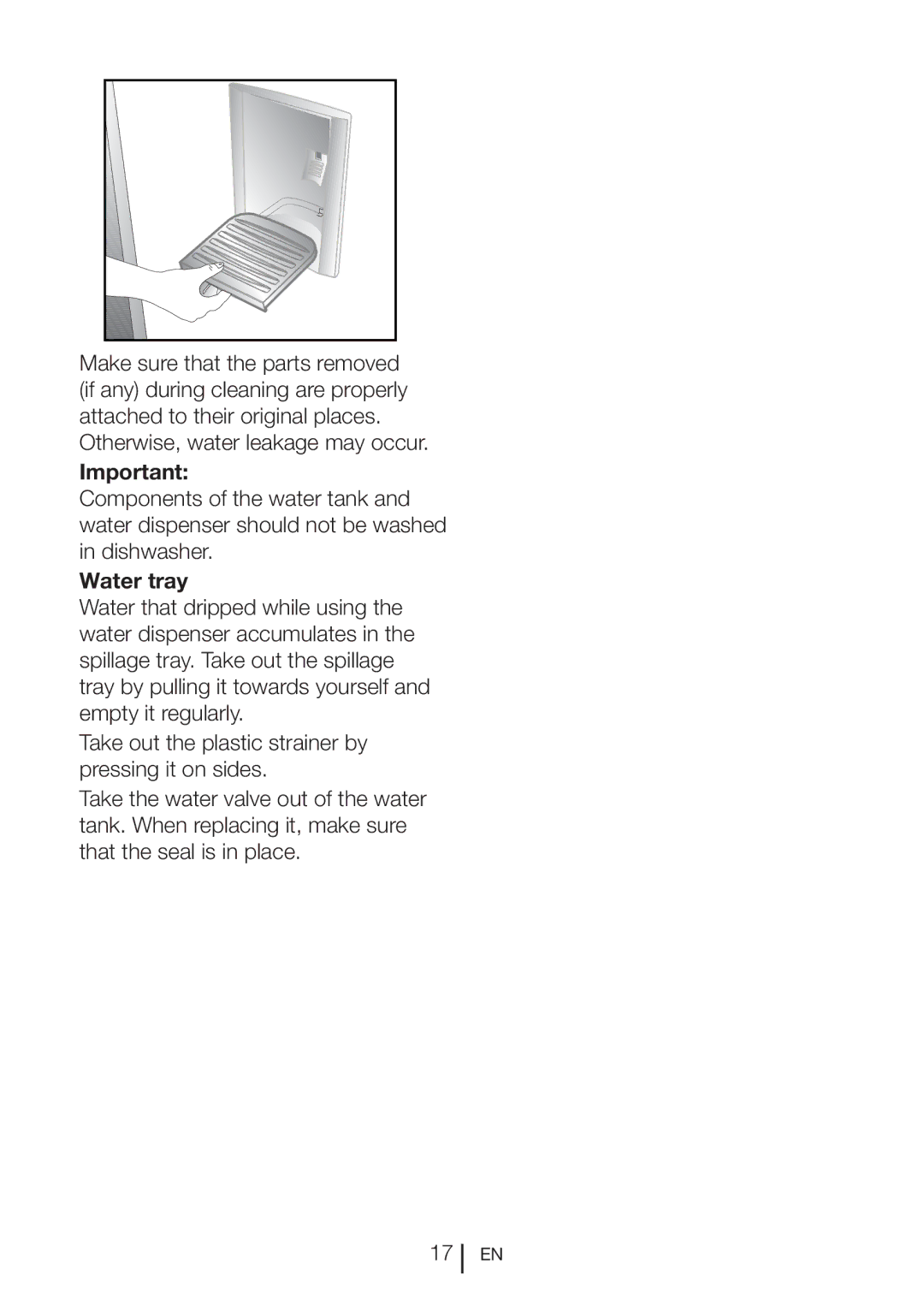 Blomberg SND 9682 ED A+, SND 9682 XD manual Water tray 