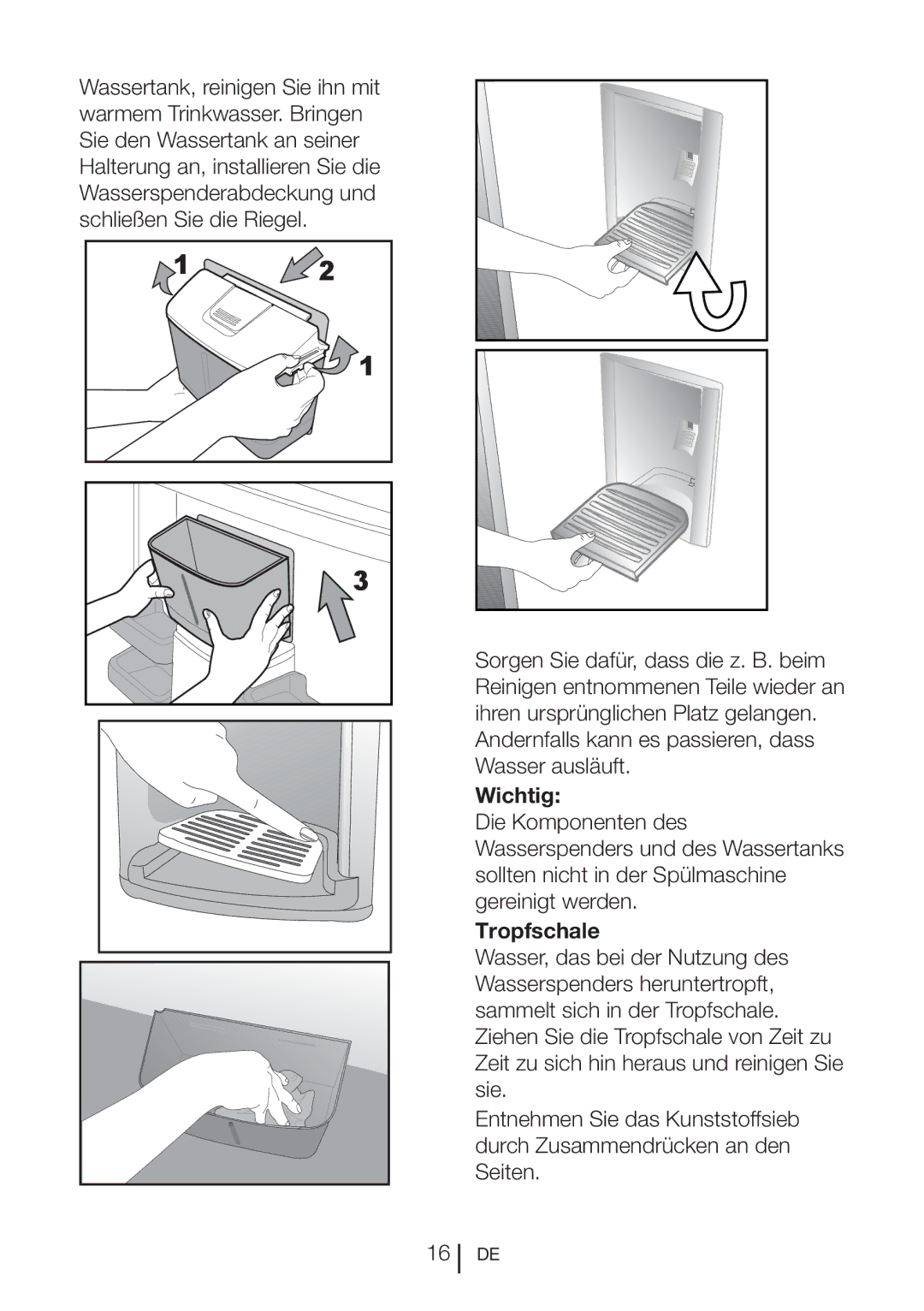 Blomberg SND 9682 ED A+, SND 9682 XD manual Wichtig, Tropfschale 