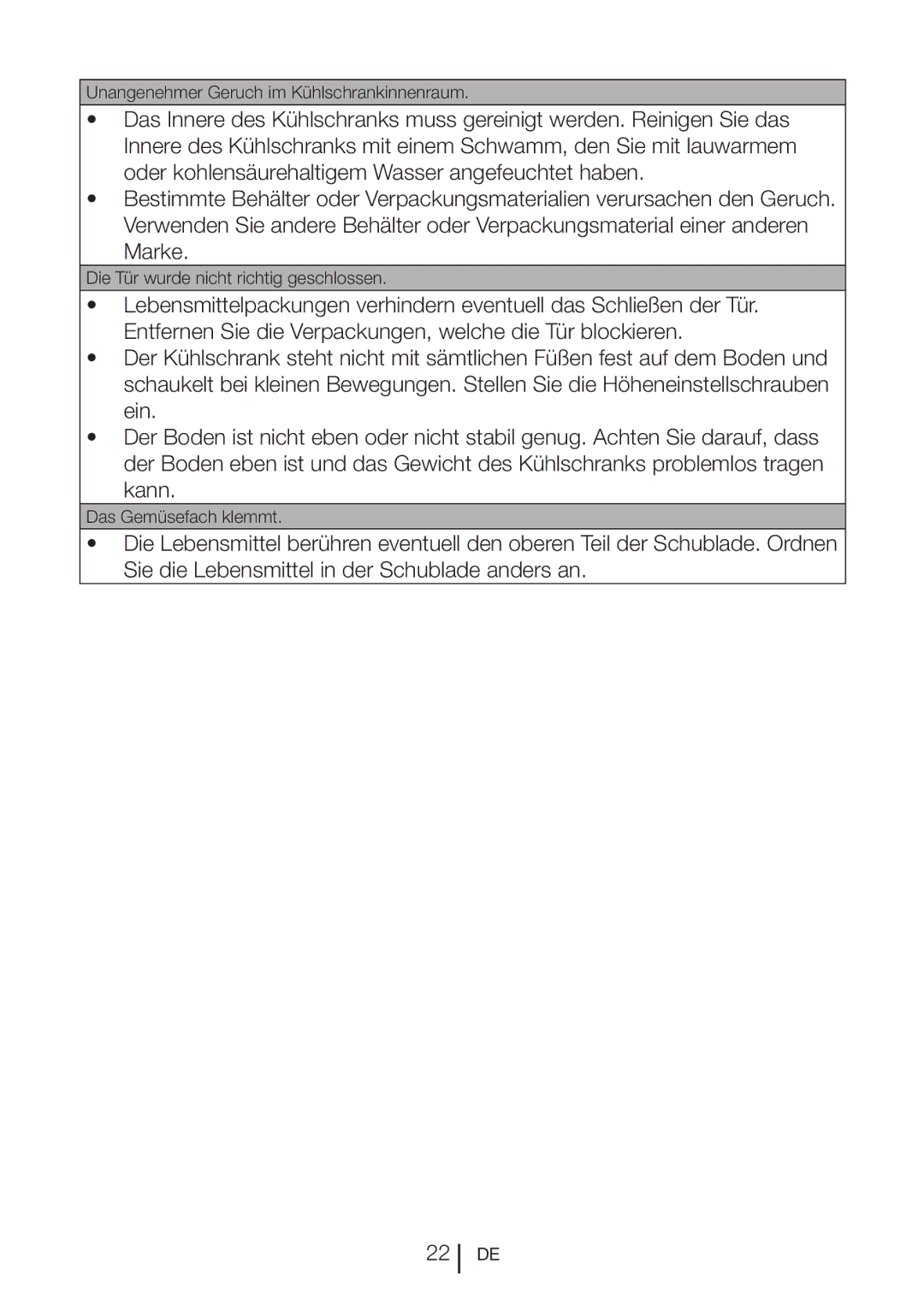 Blomberg SND 9682 ED A+, SND 9682 XD manual Unangenehmer Geruch im Kühlschrankinnenraum 