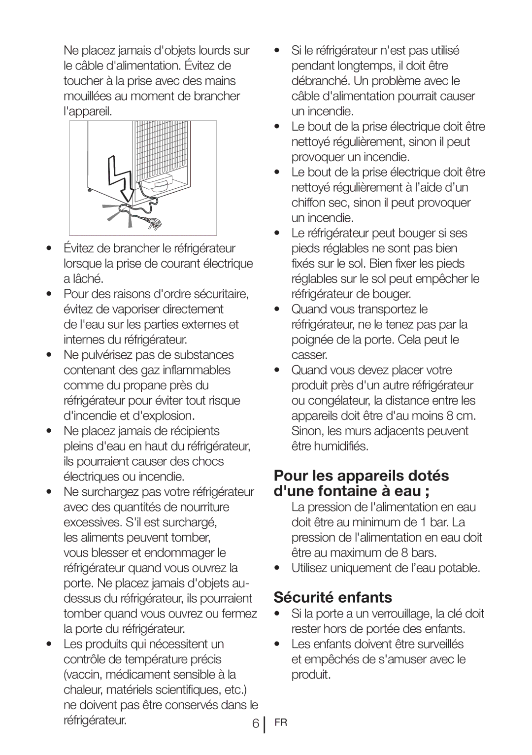 Blomberg SND 9682 ED A+, SND 9682 XD manual Pour les appareils dotés dune fontaine à eau, Sécurité enfants 