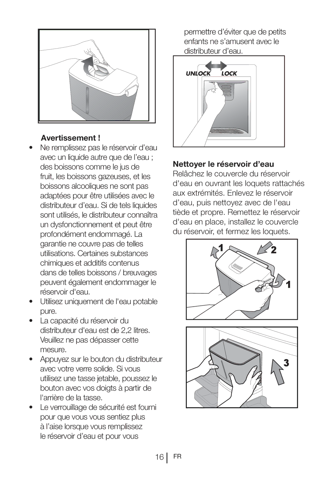 Blomberg SND 9682 ED A+, SND 9682 XD manual Avertissement, Utilisez uniquement de leau potable pure 