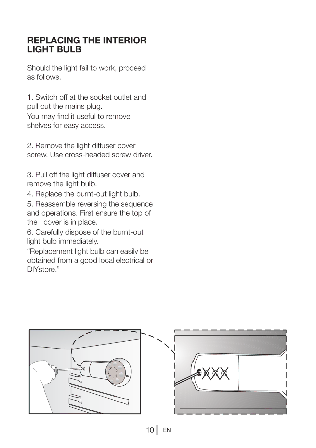 Blomberg SOM 9651 P, SOM 9650 manual Replacing the Interior Light Bulb 