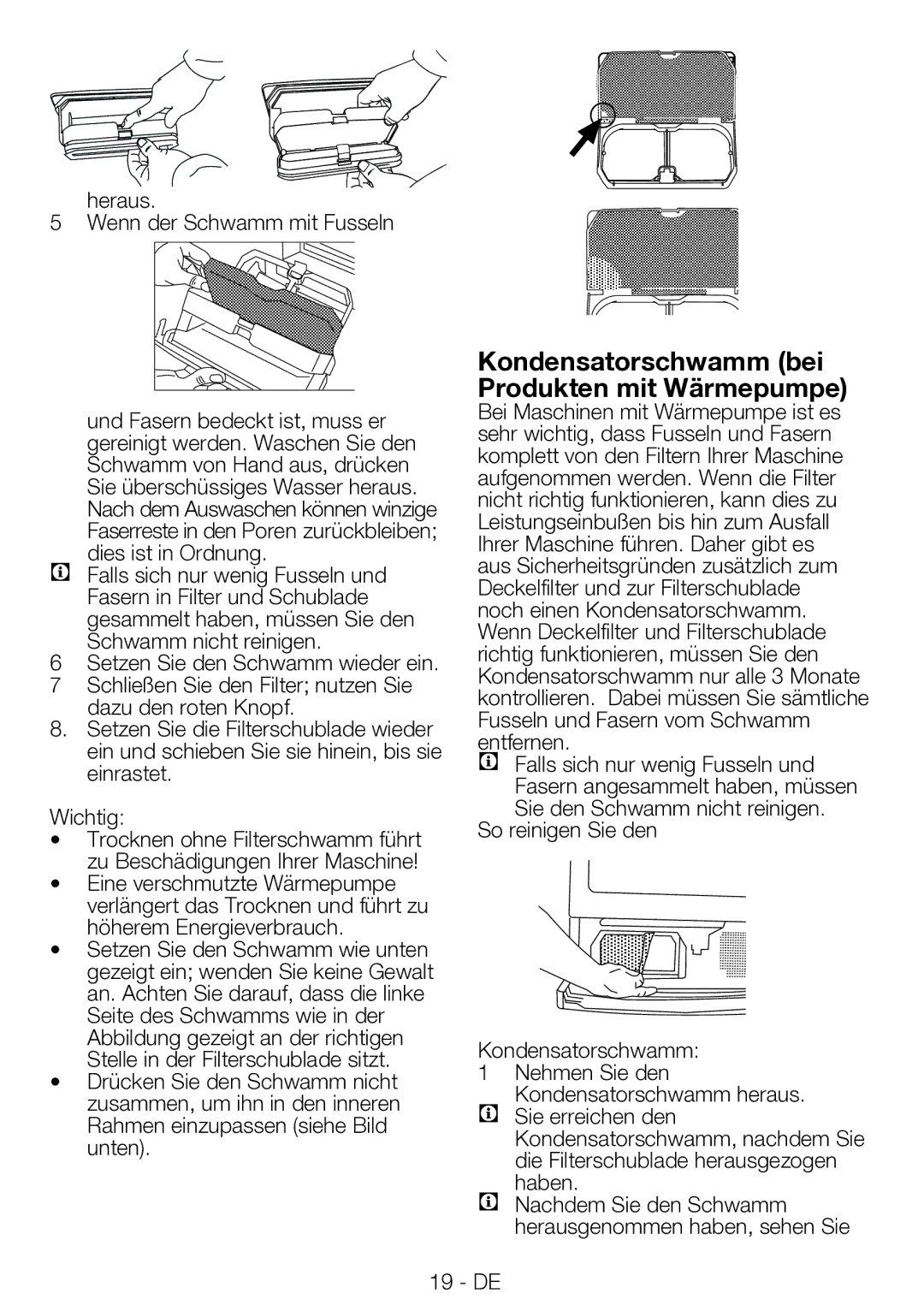 Blomberg TAF 7230 A manual Kondensatorschwamm bei Produkten mit Wärmepumpe 