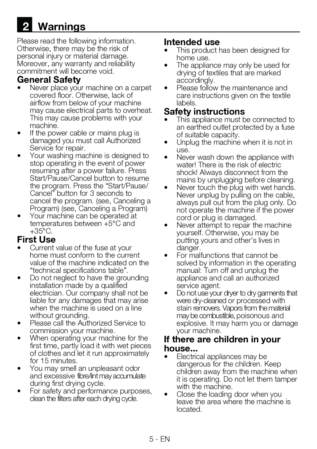 Blomberg TAF 7230 A General Safety, First Use, Intended use, Safety instructions, If there are children in your House 