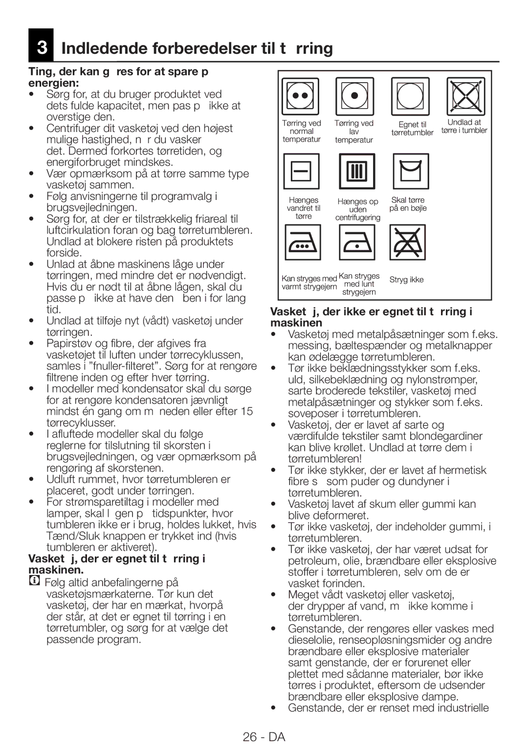 Blomberg TAF 7239 manual Indledende forberedelser til tørring, Ting, der kan gøres for at spare på energien 