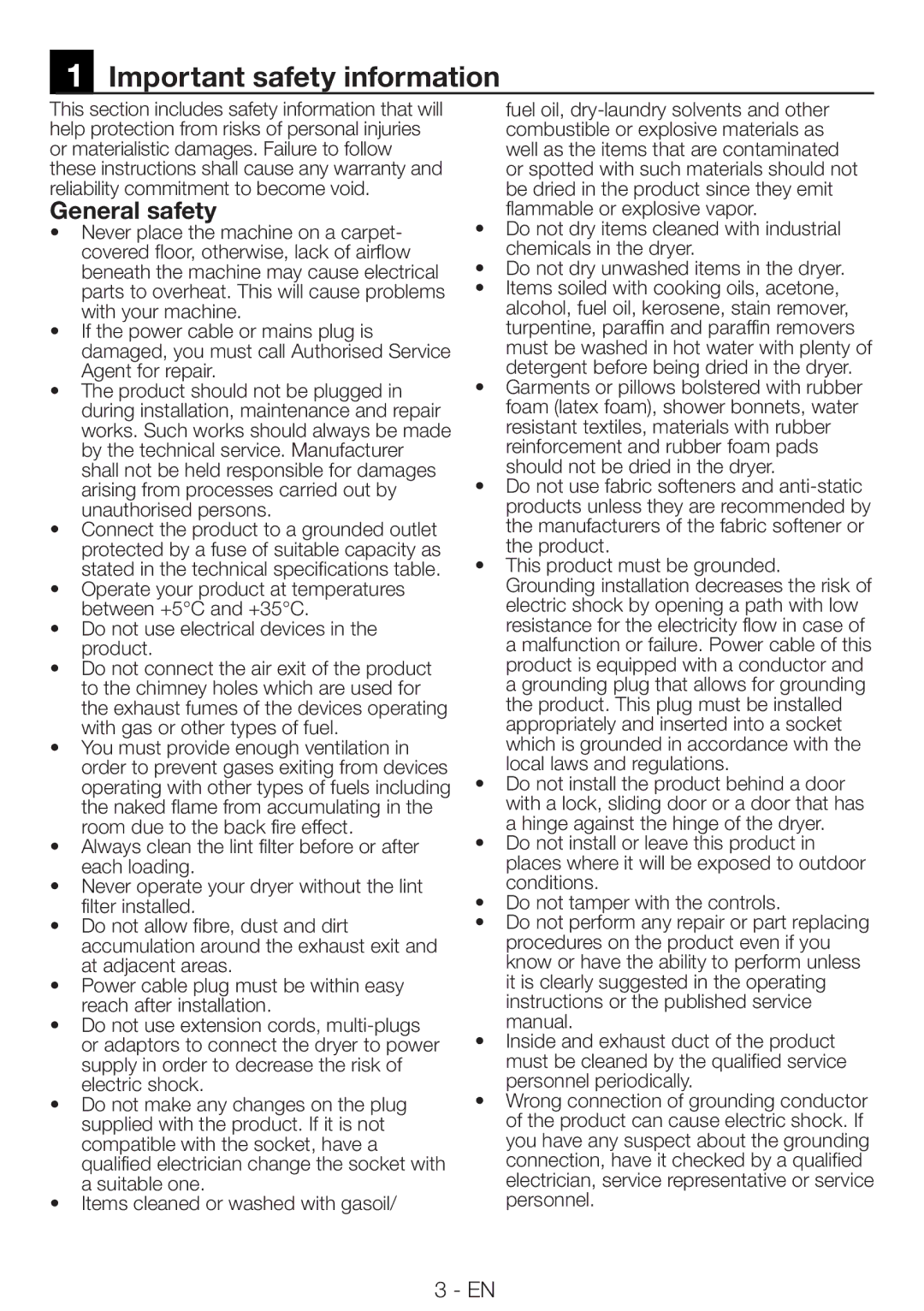 Blomberg TAF 7239 manual Important safety information, General safety 