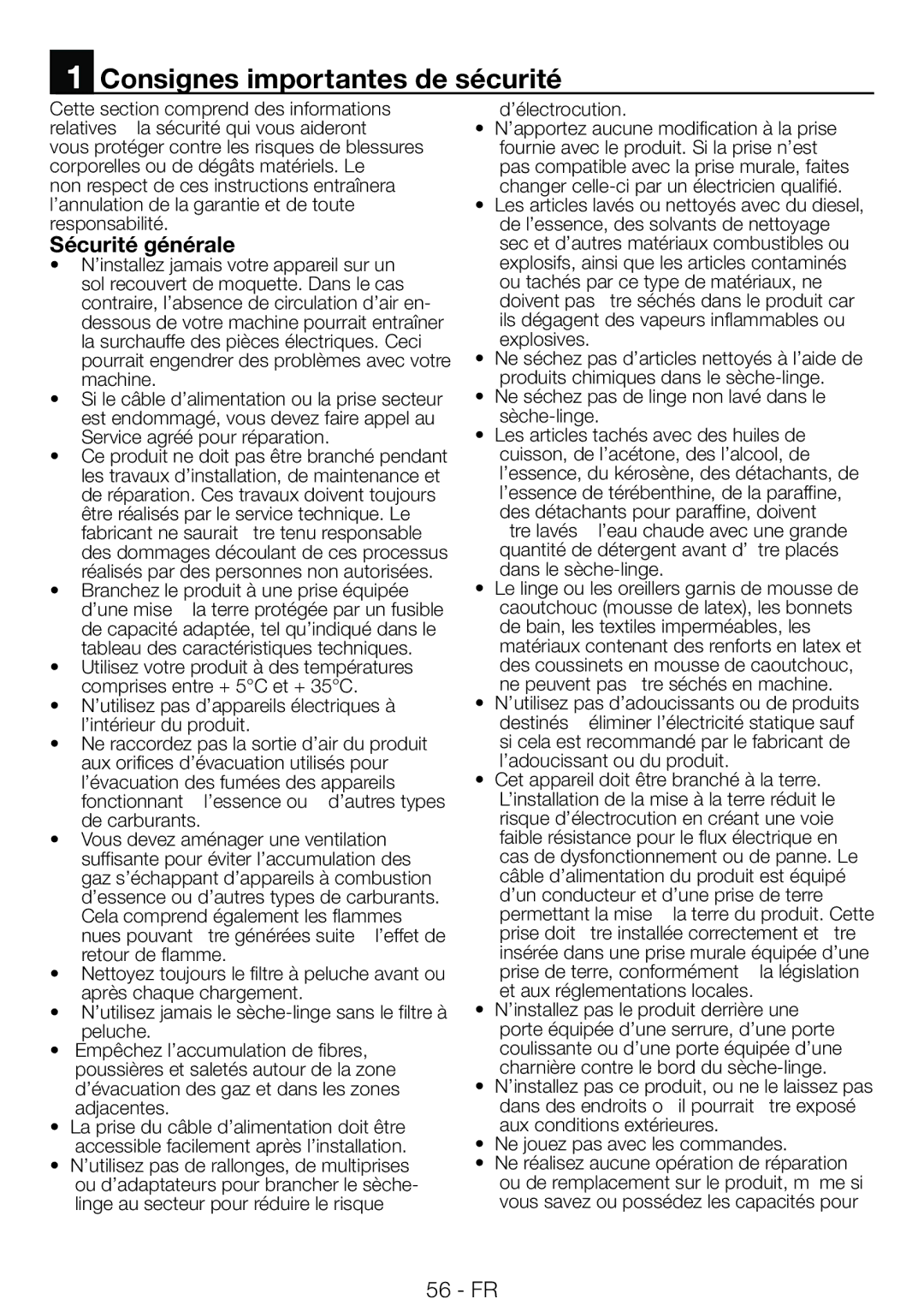 Blomberg TAF 7239 manual Consignes importantes de sécurité, Sécurité générale 