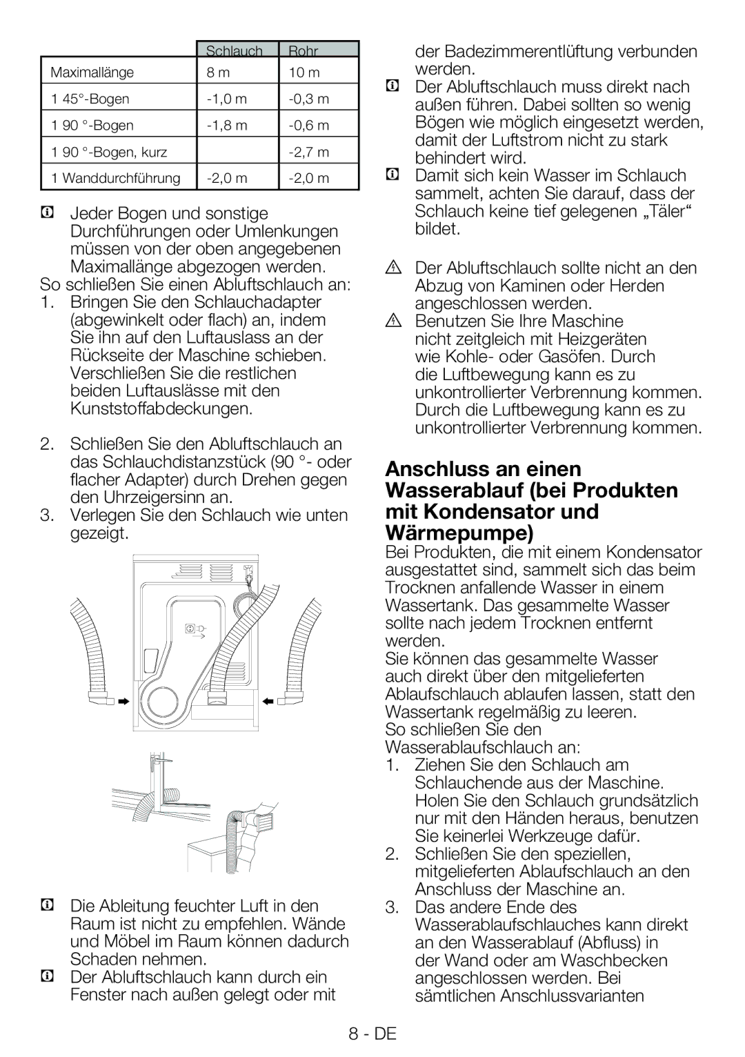 Blomberg TKF 7230 manual Rückseite der Maschine schieben, Schaden nehmen, Anschluss der Maschine an 