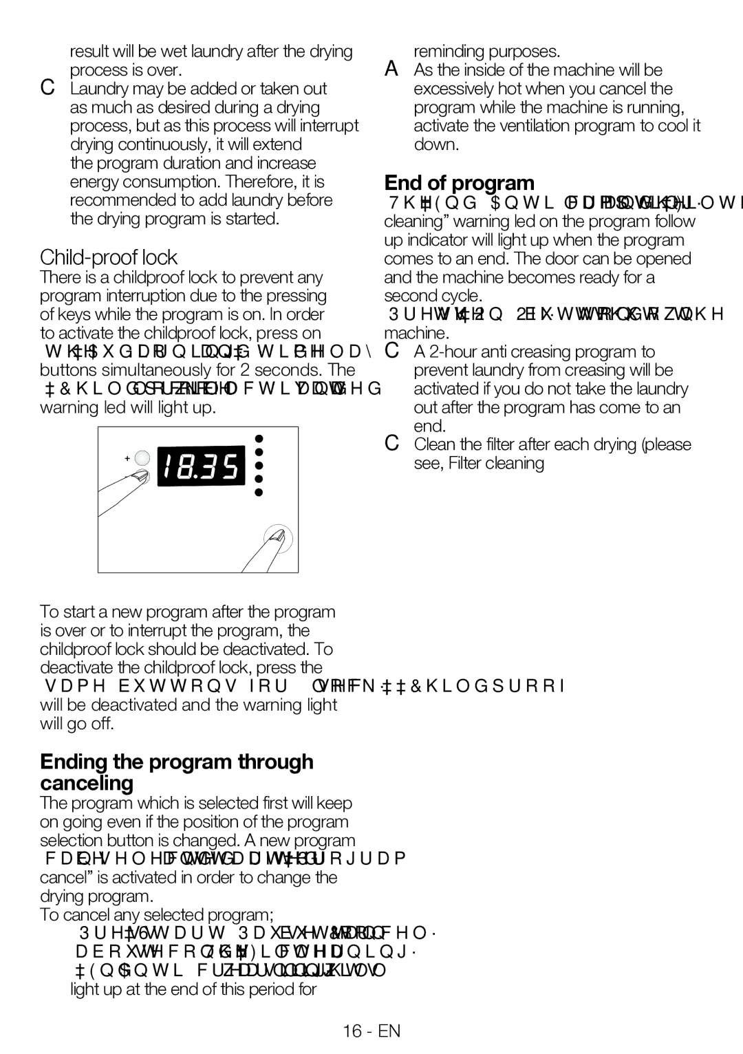 Blomberg TKF 7330 A manual Child-proof lock, End of program, Ending the program through canceling 