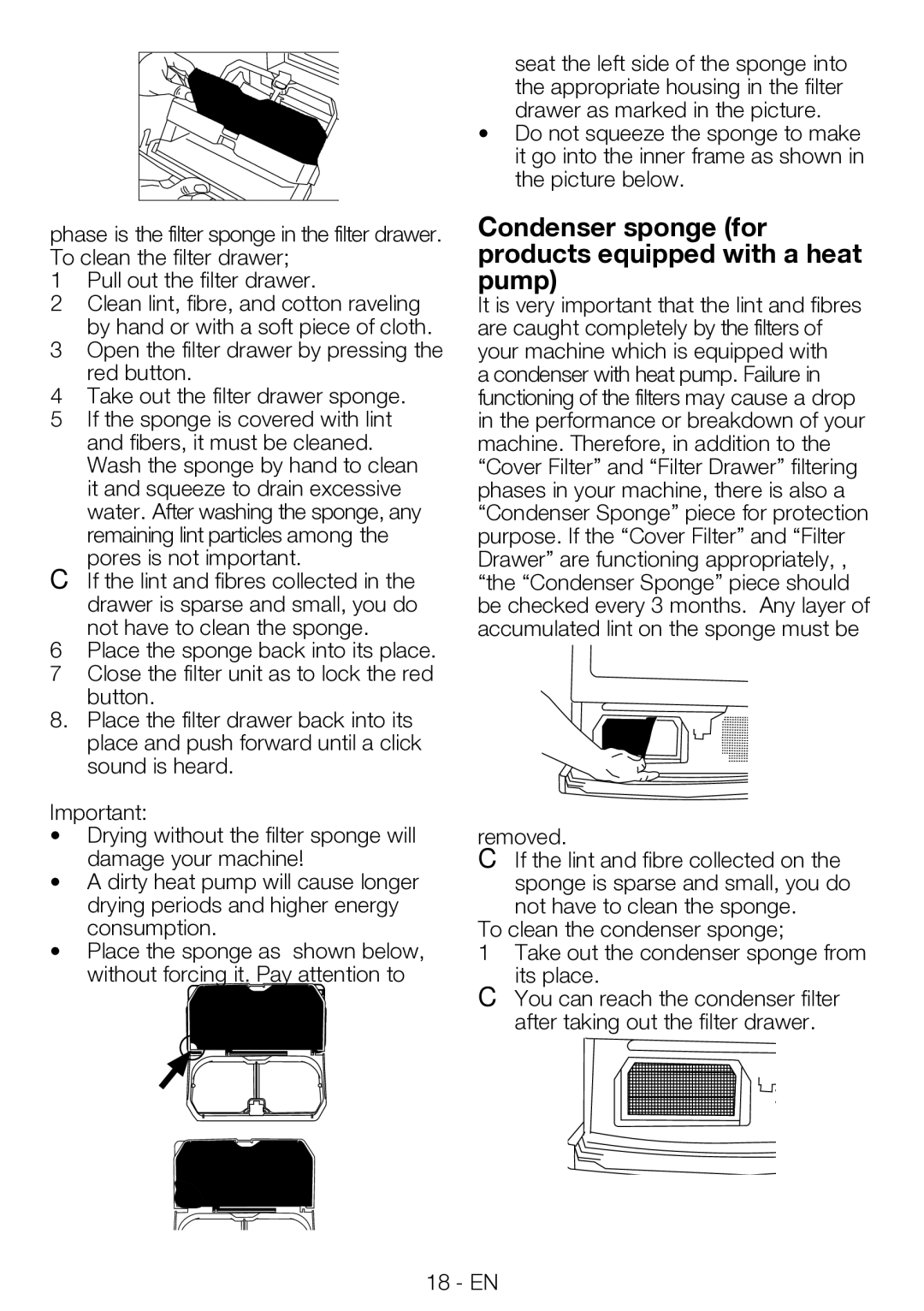 Blomberg TKF 7330 A manual Condenser sponge for products equipped with a heat pump 