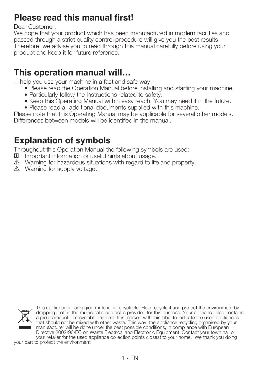 Blomberg TKF 7330 A Please read this manual first, Explanation of symbols 