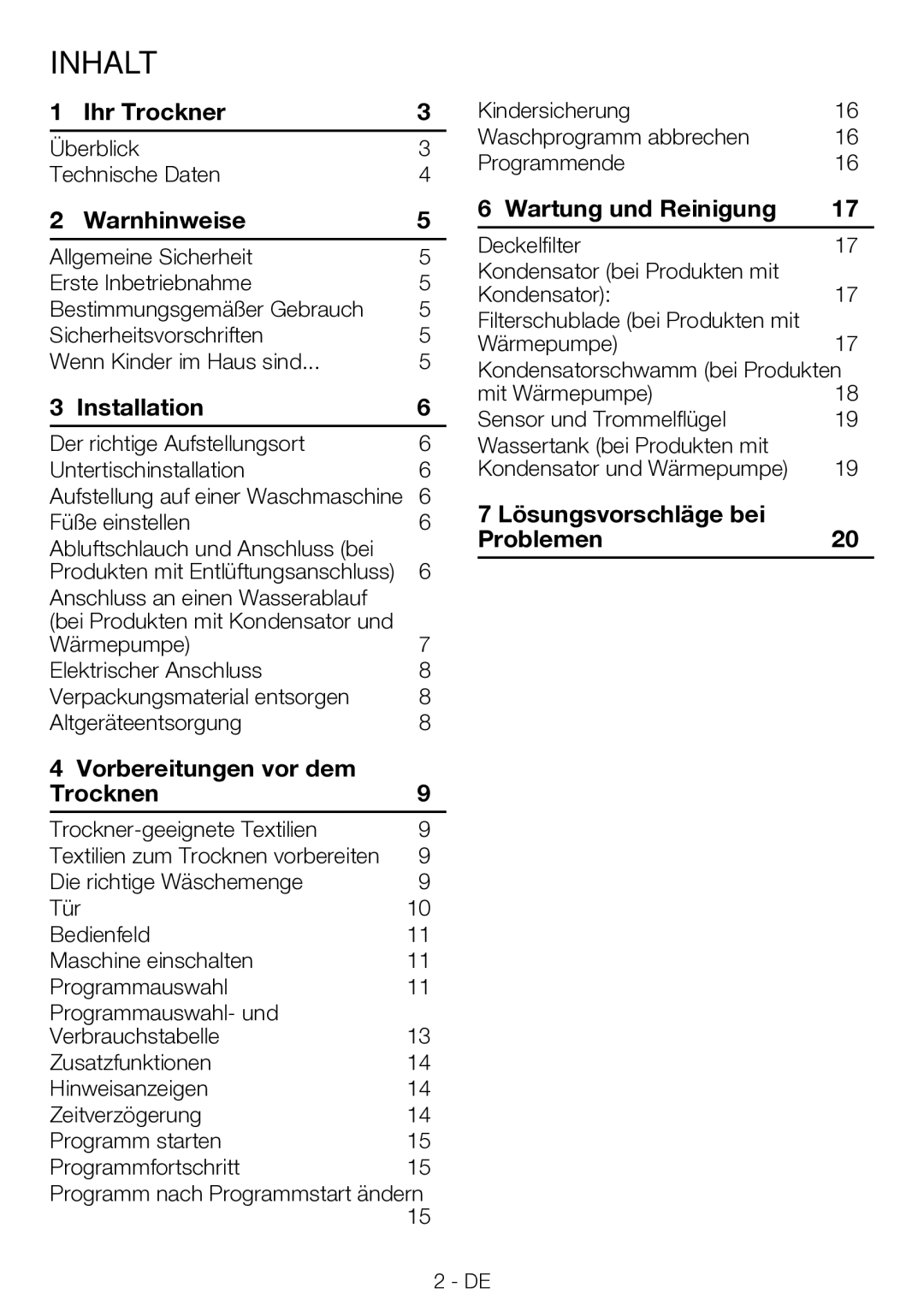 Blomberg TKF 7330 A manual Ihr Trockner, Warnhinweise, Vorbereitungen vor dem Trocknen9, Wartung und Reinigung 