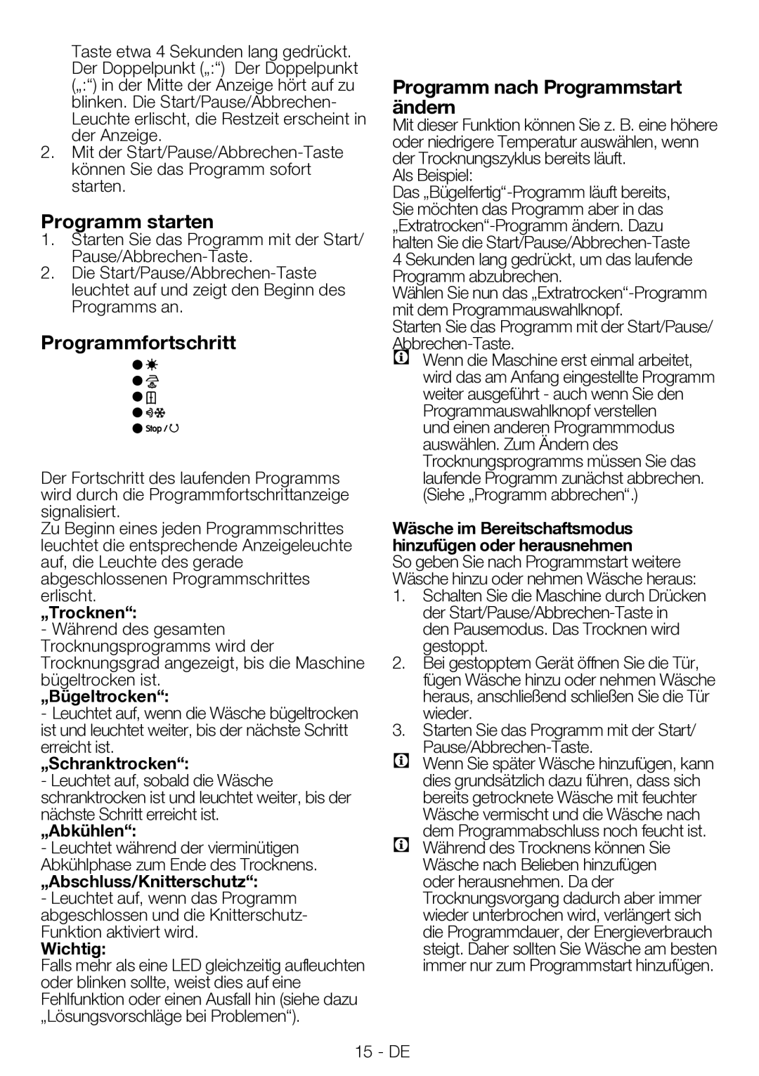 Blomberg TKF 7330 A manual Programm starten, Programmfortschritt, Programm nach Programmstart ändern 