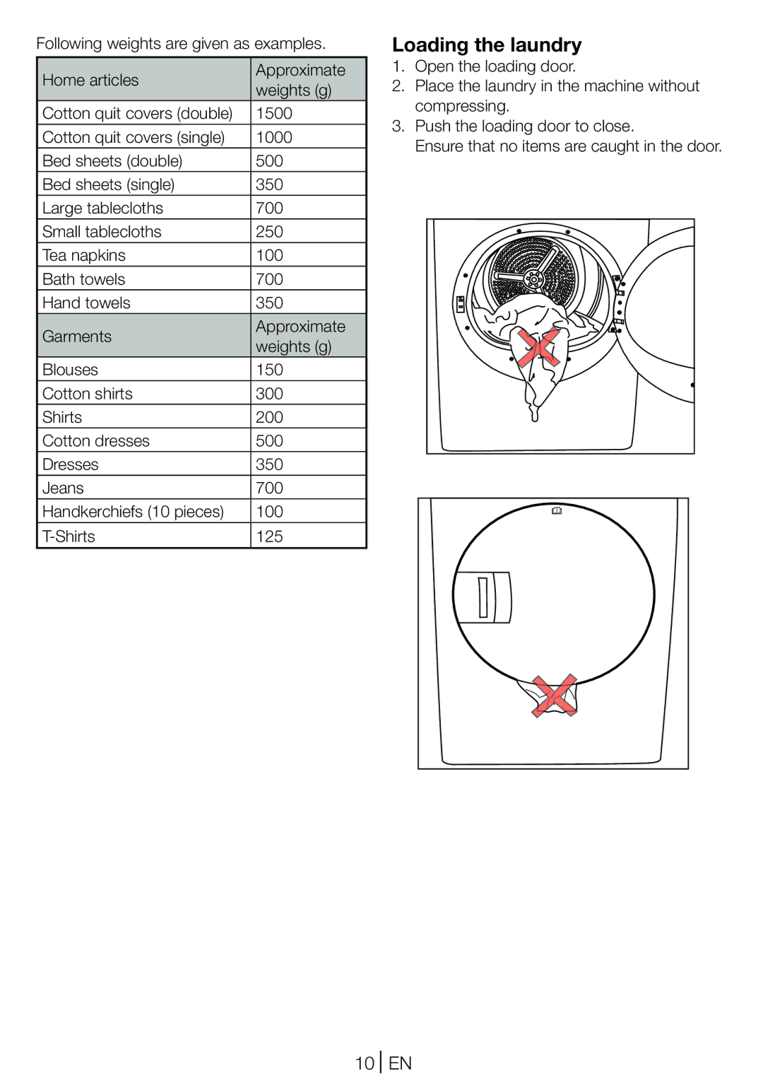 Blomberg TKF 8431 A, TKF 8431 S manual Loading the laundry, 10 EN 