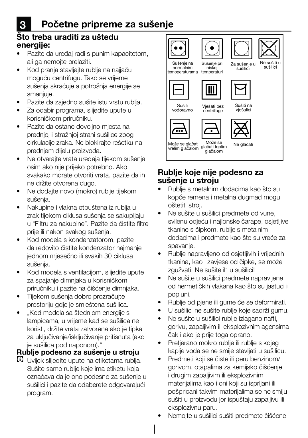 Blomberg TKF 8431 A Početne pripreme za sušenje, Što treba uraditi za uštedu energije, Rublje podesno za sušenje u stroju 