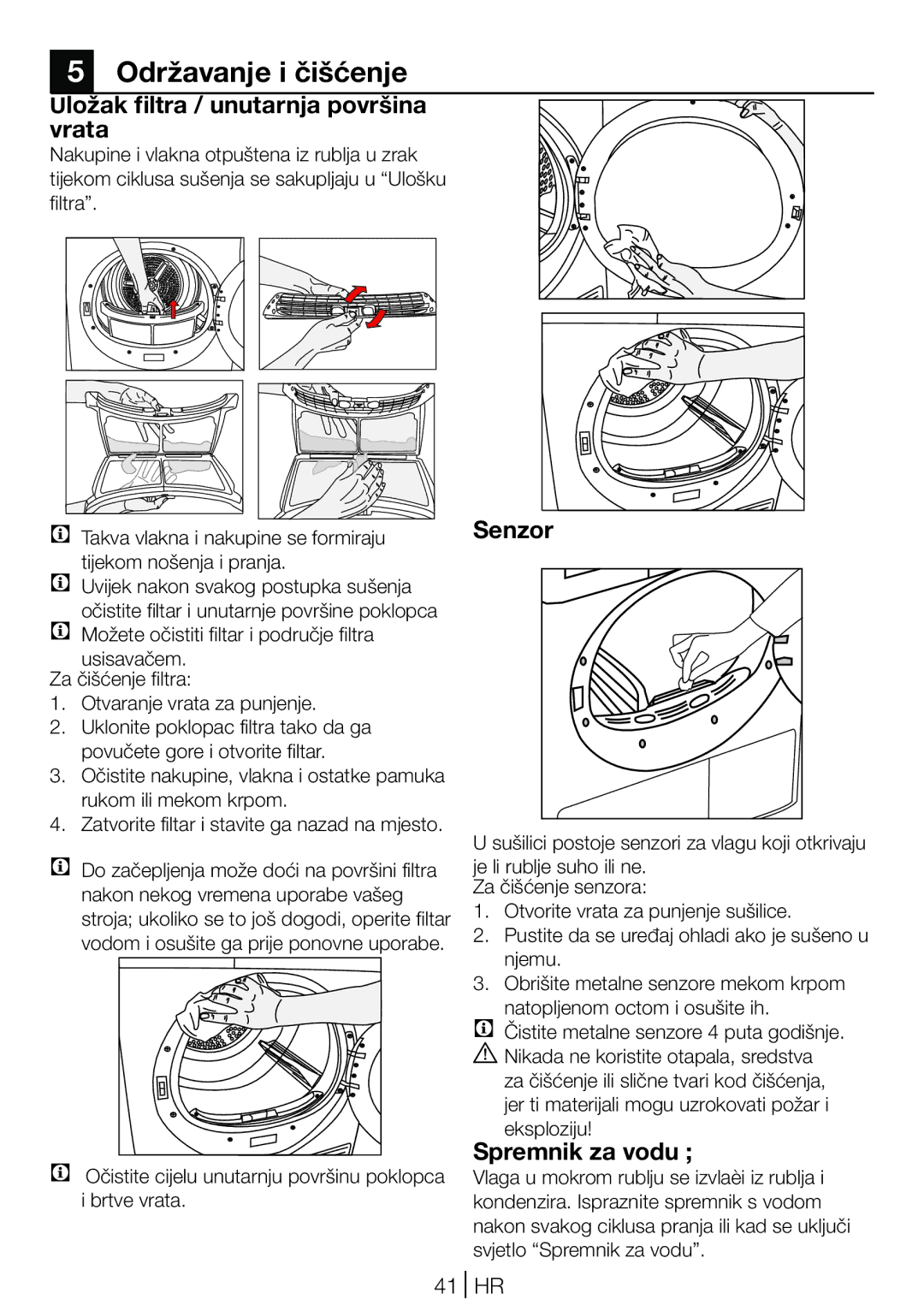 Blomberg TKF 8431 S, TKF 8431 A manual Održavanje i čišćenje, Uložak filtra / unutarnja površina vrata, Spremnik za vodu 