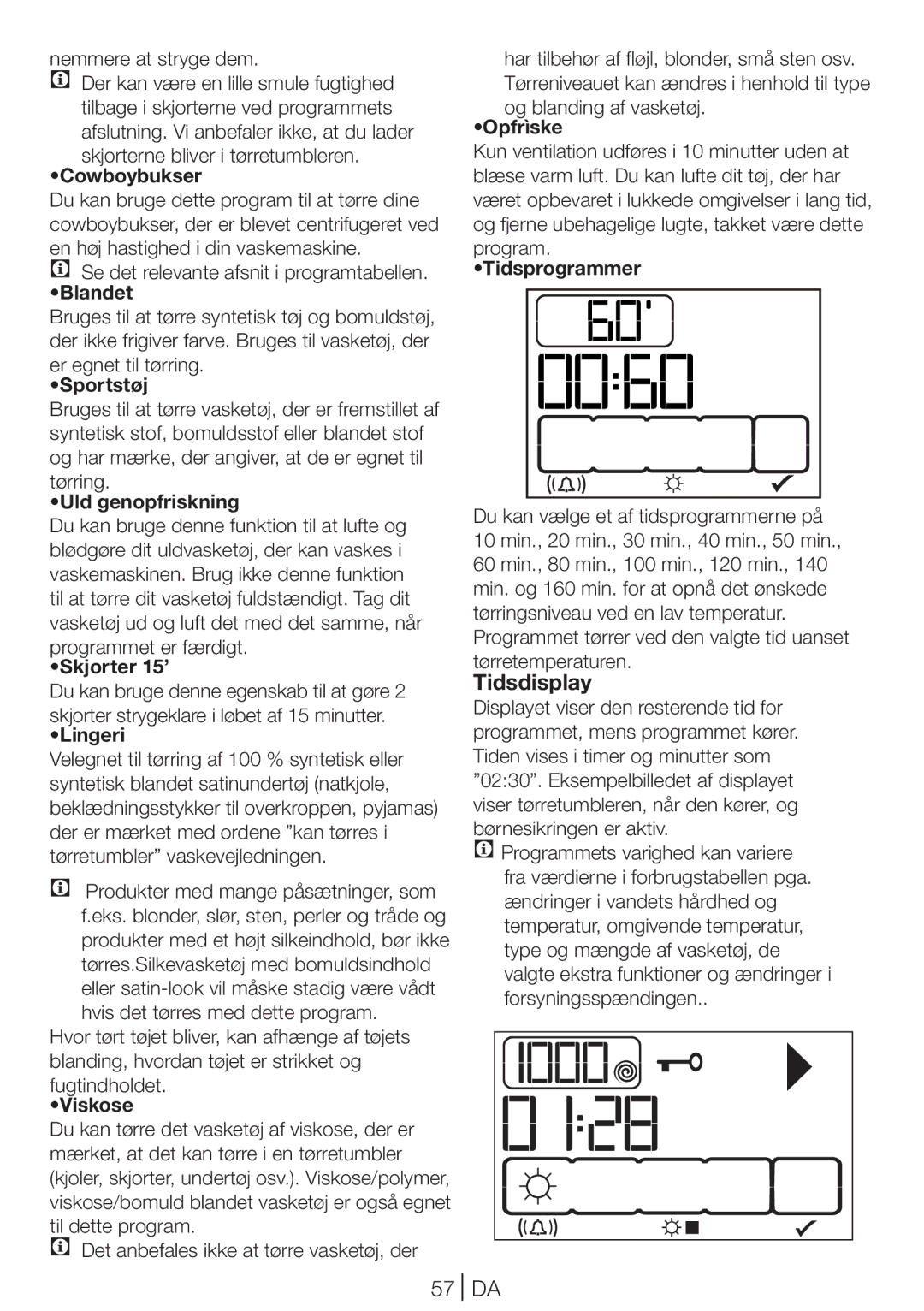 Blomberg TKF 8431 S, TKF 8431 A manual Tidsdisplay, 57 DA 