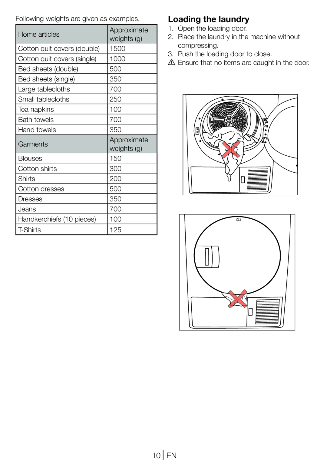 Blomberg TKF 8431 A manual Loading the laundry, 10 EN 